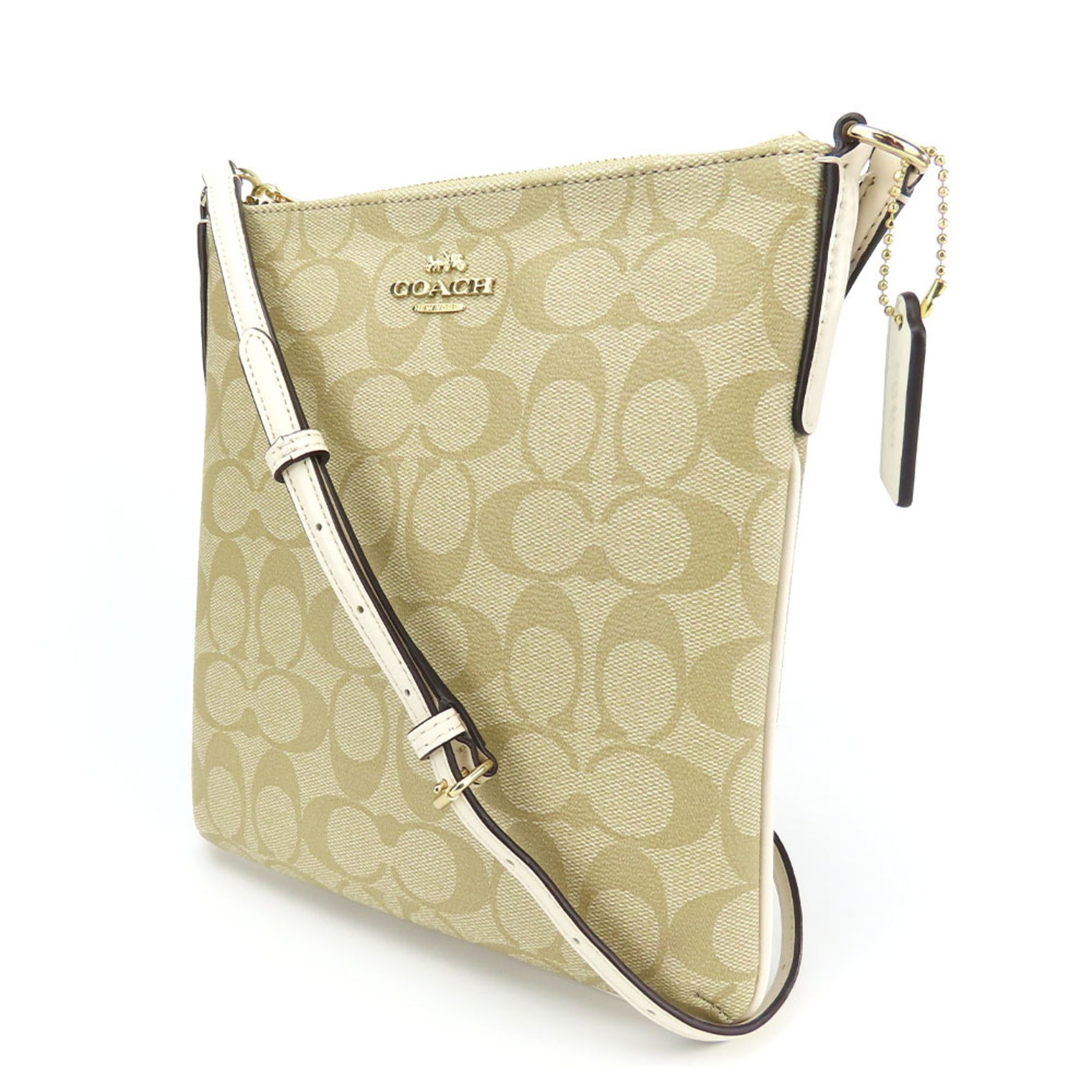 Coach Shoulder Bag Signature Leather Beige Off-White