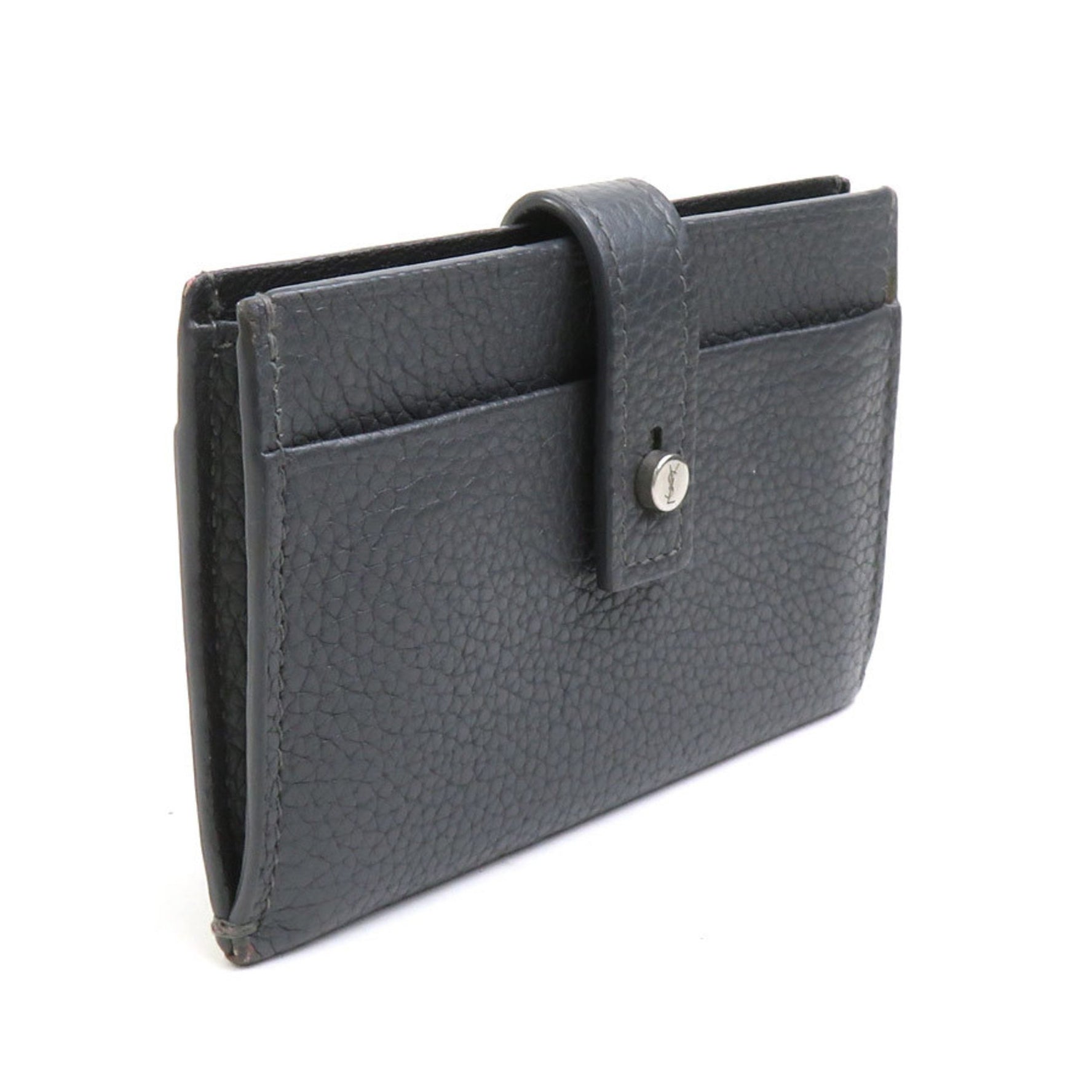 Saint Laurent Business Card Holder/Card Case Leather Grey Men's