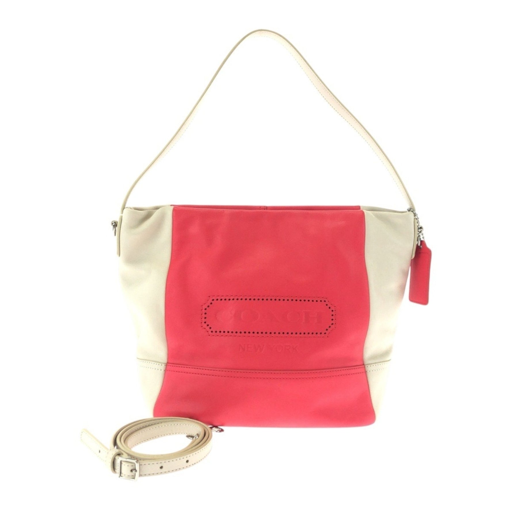 COACH Pink Ivory Silver Hardware Leather Shoulder Bag