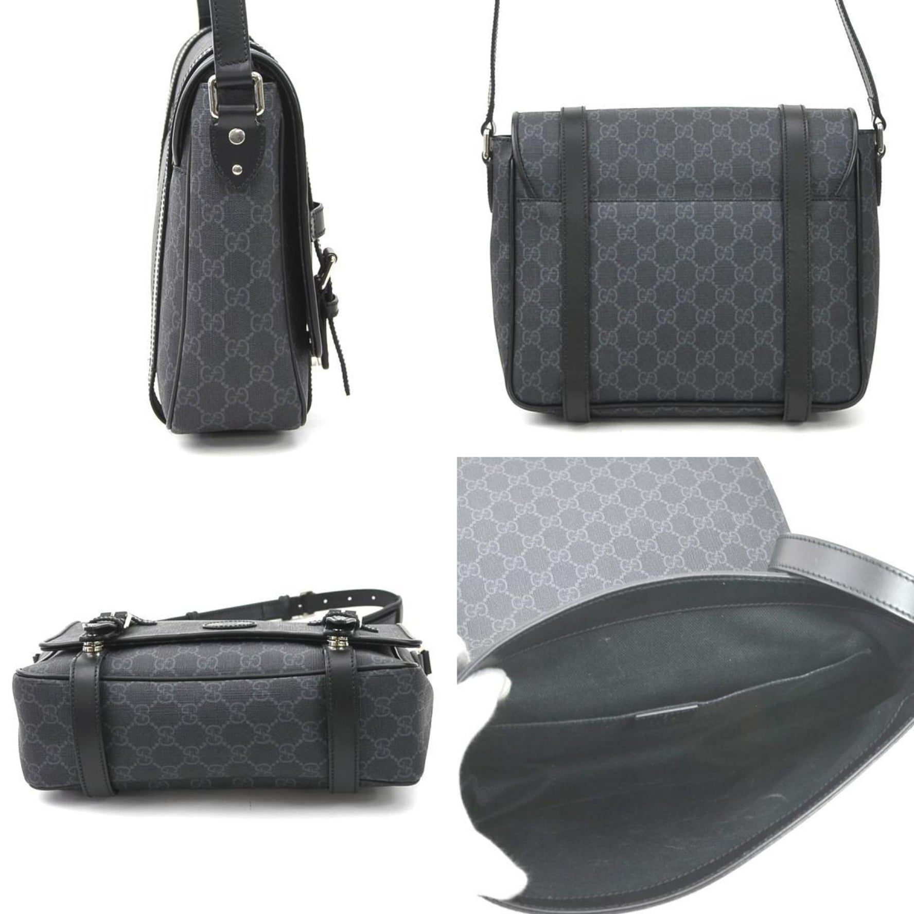 GUCCI Shoulder Bag GG Supreme Black Grey Silver