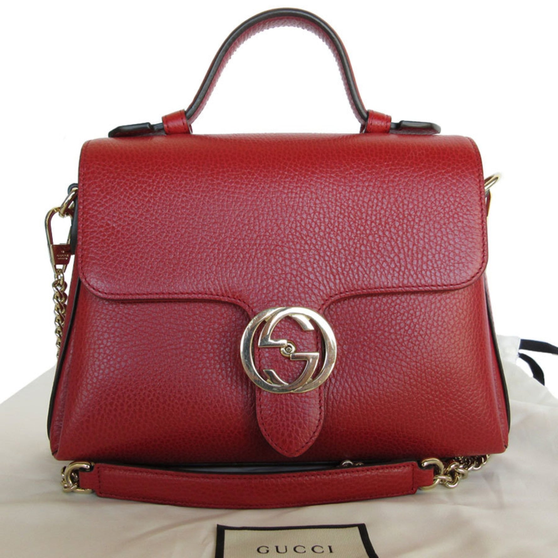 GUCCI Handbag Shoulder Bag Interlocking G Leather Red