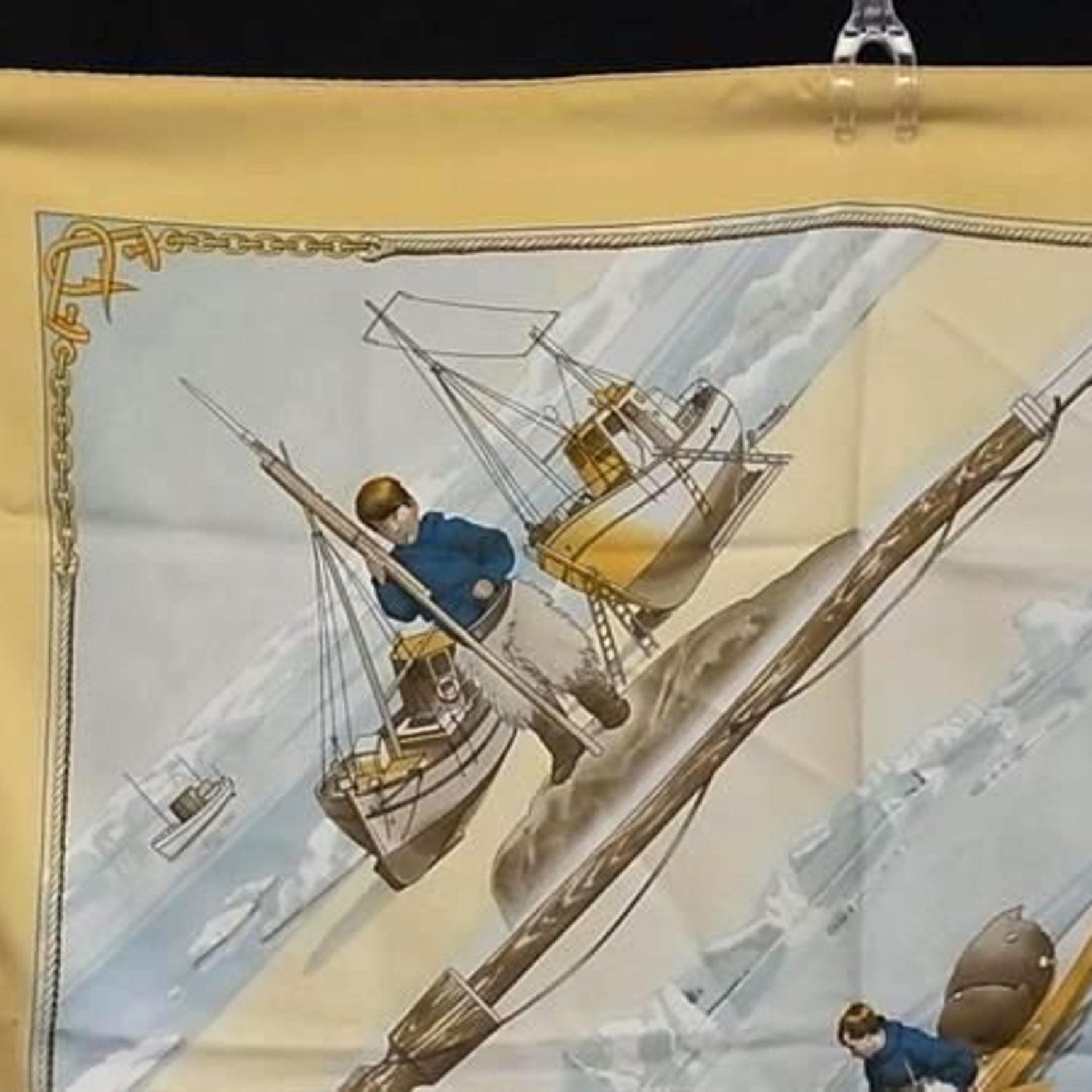 HERMES Carré 90 GRONLAND Greenland Eskimo Dog Sled Scarf - Beige Multicolor 100% Silk