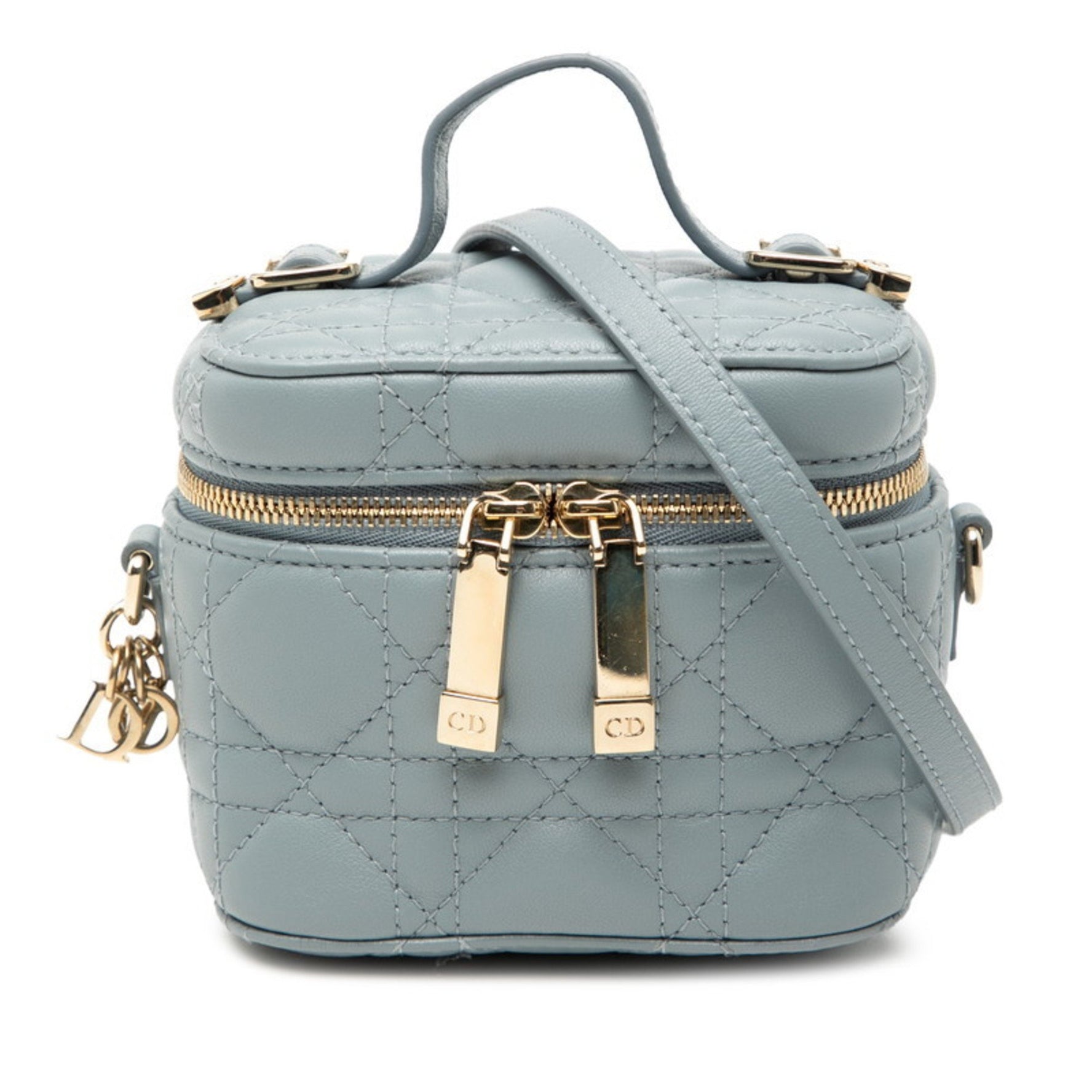 Christian Dior Dior Cannage Lady Micro Vanity Bag Shoulder Light Blue Leather