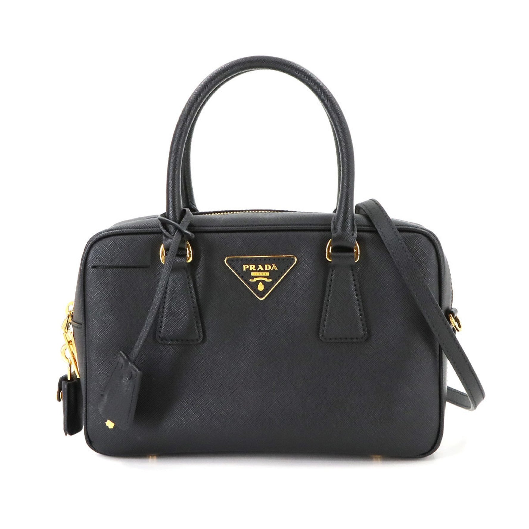 Prada 2-way Hand Shoulder Bag in Saffiano Leather, Black with Gold Hardware, 1BB113