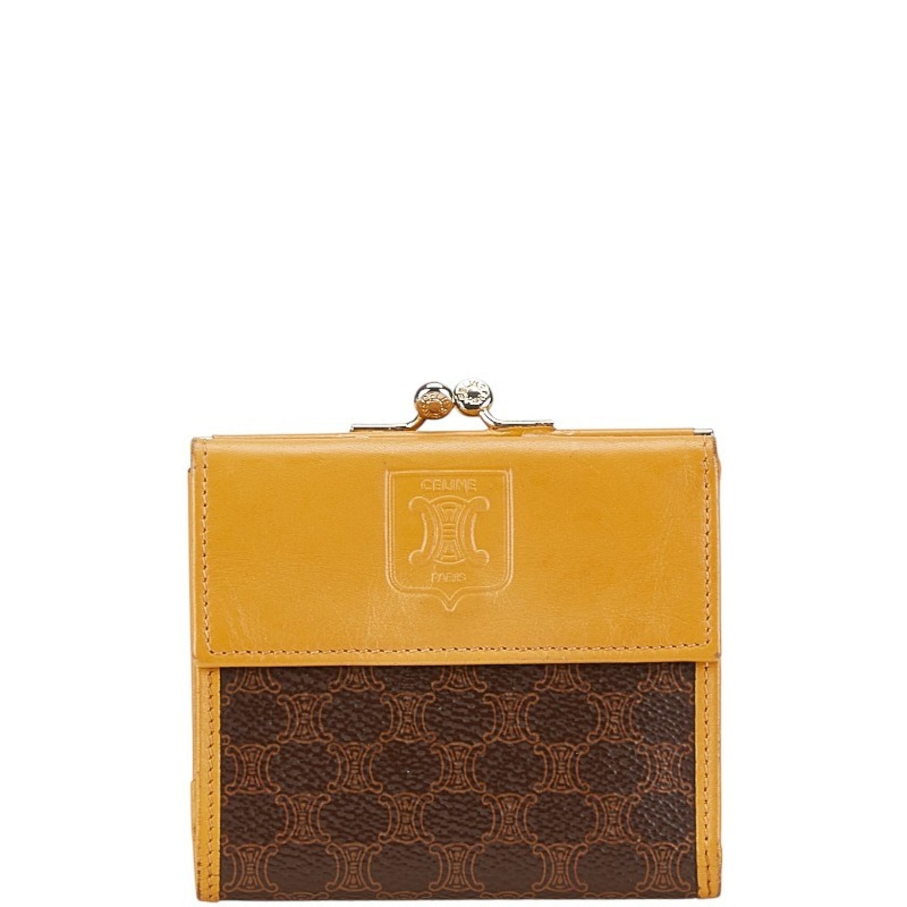 Celine Macadam Bi-fold Wallet Yellow Brown PVC Leather