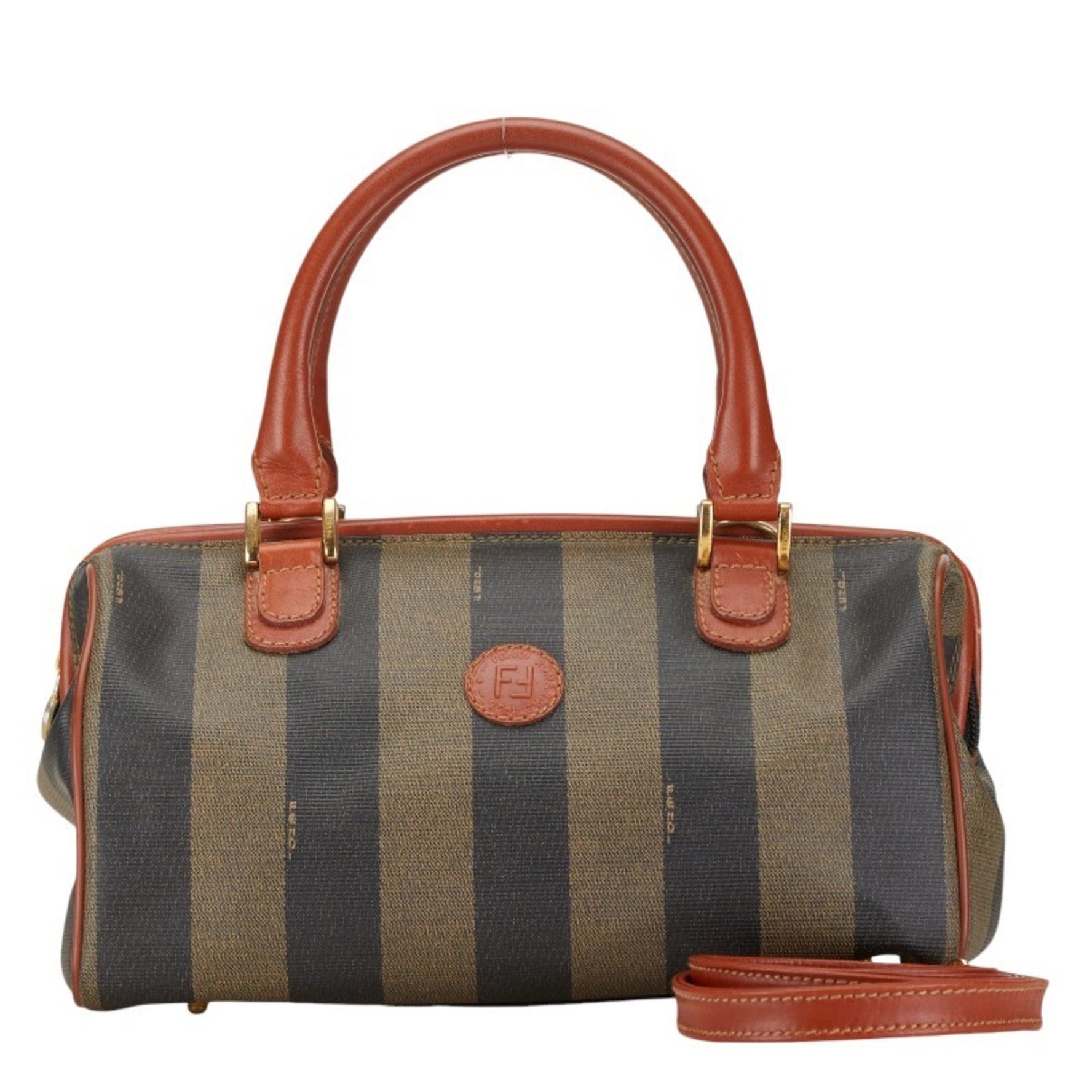 FENDI Pecan Handbag Shoulder Bag 04498 Brown Black PVC Leather