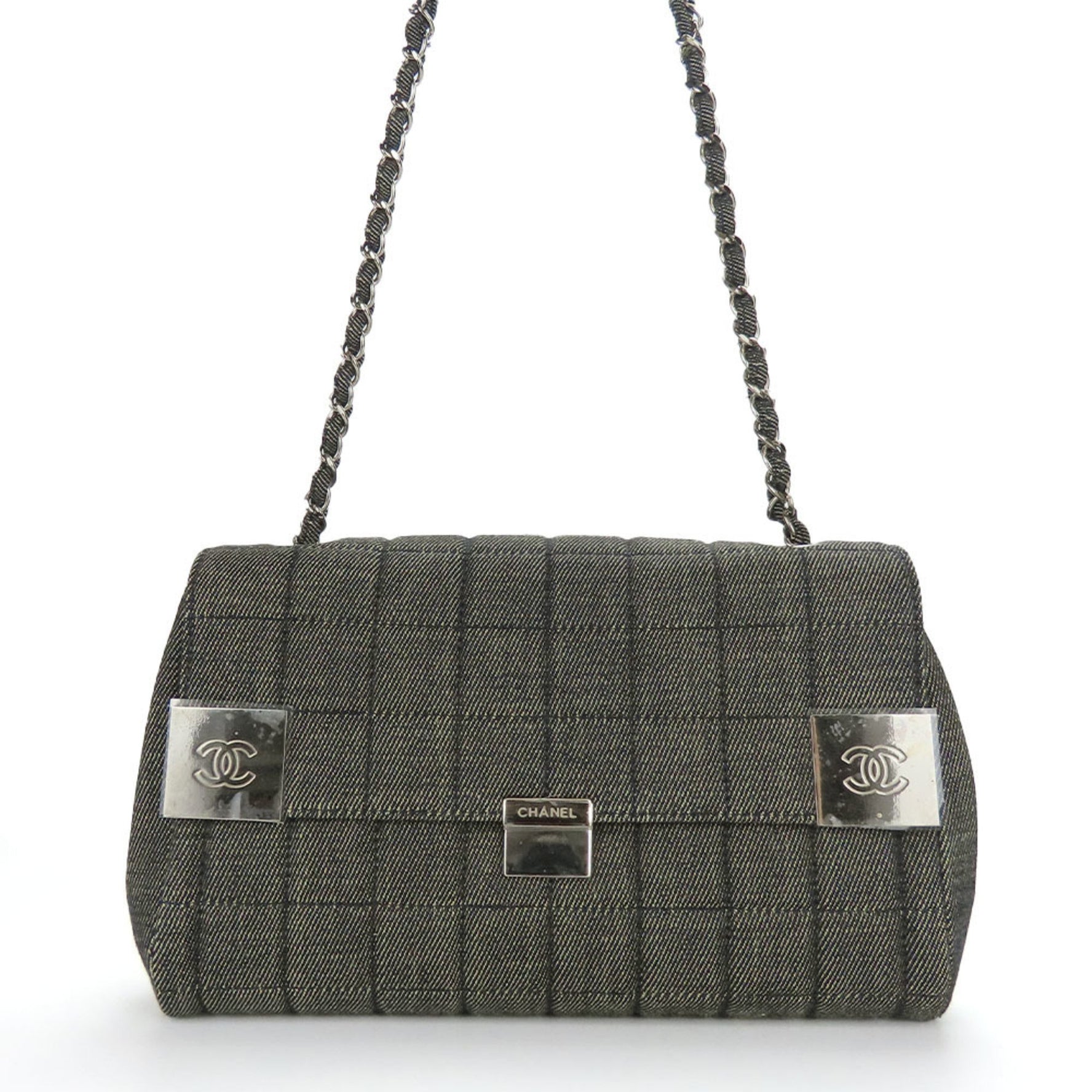 Chanel Shoulder Bag Chocolate Bar Denim Coco Mark Series Chain