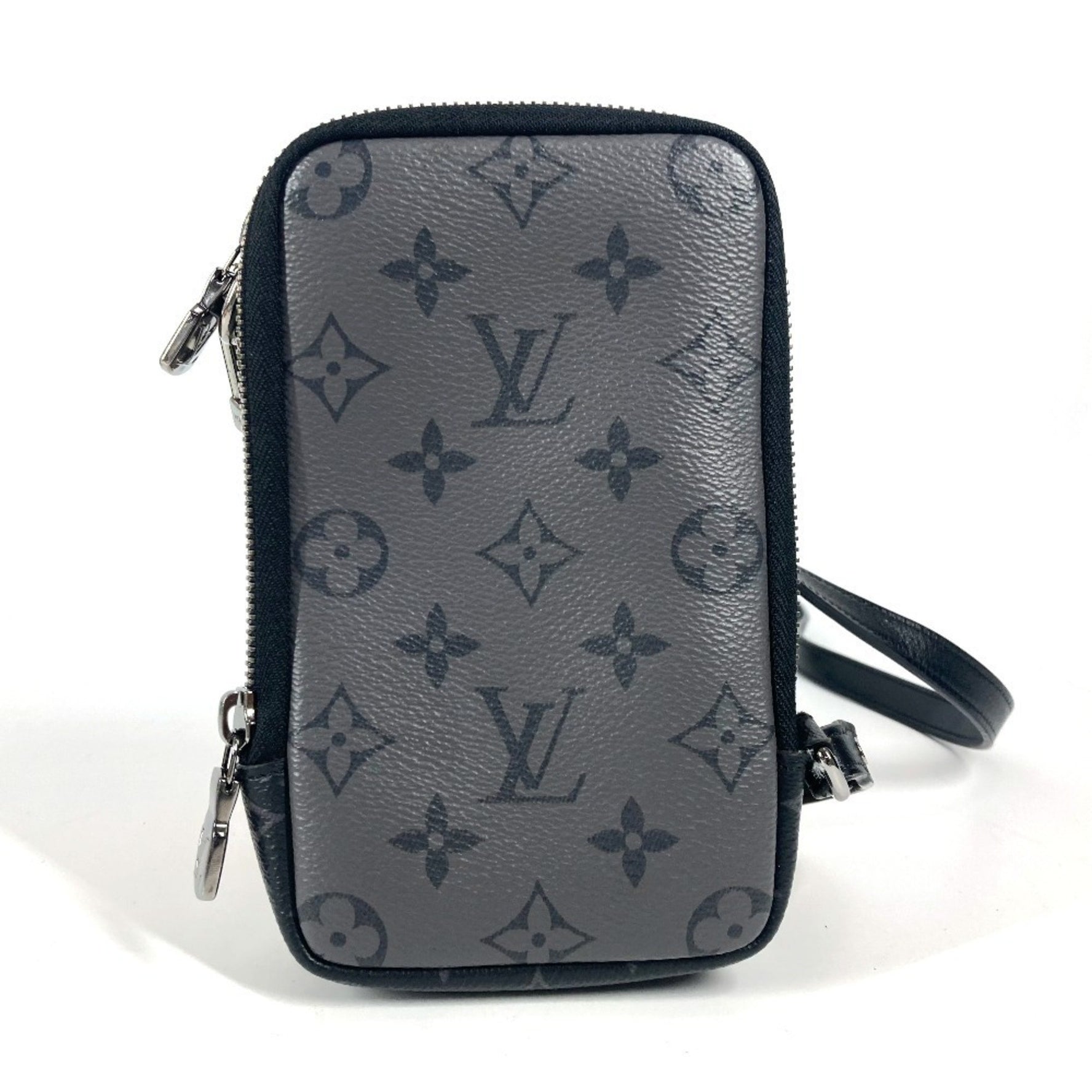 Louis Vuitton Monogram Eclipse Double Phone Pouch, Pochette, Bag, Crossbody, Shoulder Canvas, Men's, Black