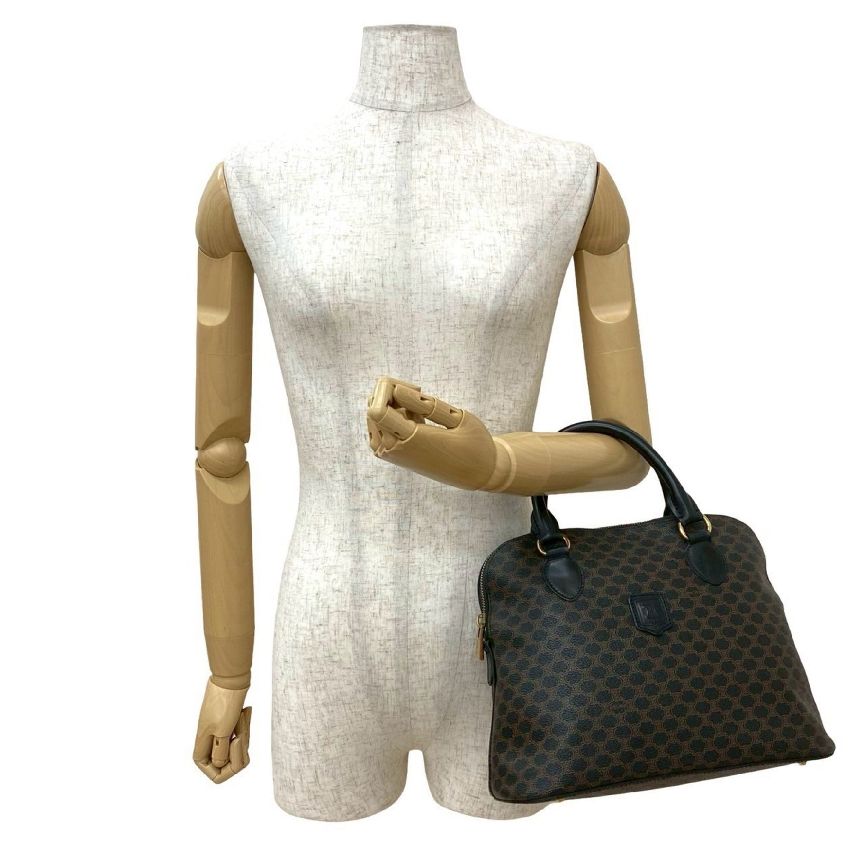 CELINE Macadam Blason Pattern Logo Leather Handbag/Boston Bag in Black and Brown (018-4)