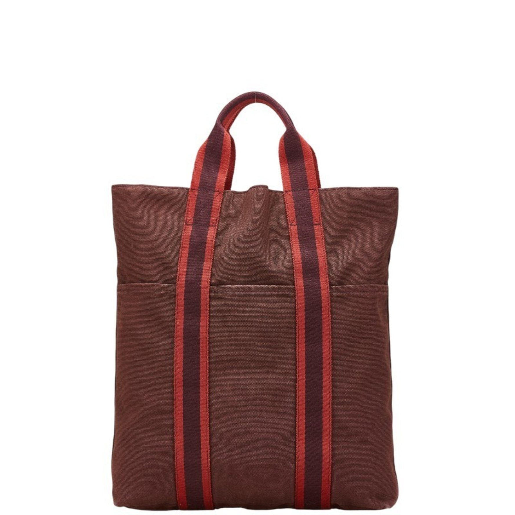 Hermes Foul Tote Cabas Bag Handbag Brown Red Canvas