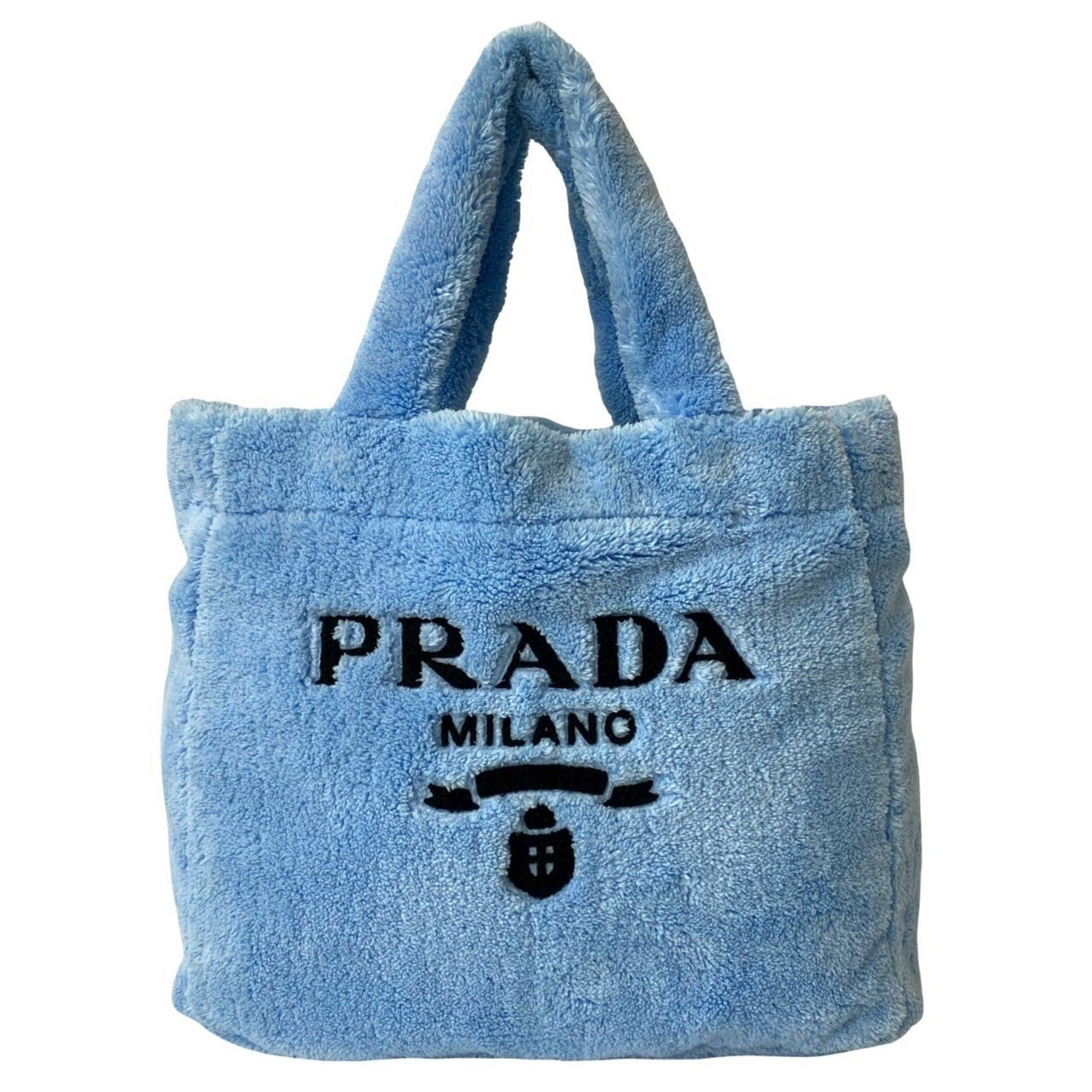 PRADA Terry Tote Bag with Triangle Logo and Metal Hardware, Pile Towel Bag, Handbag, Size, Light