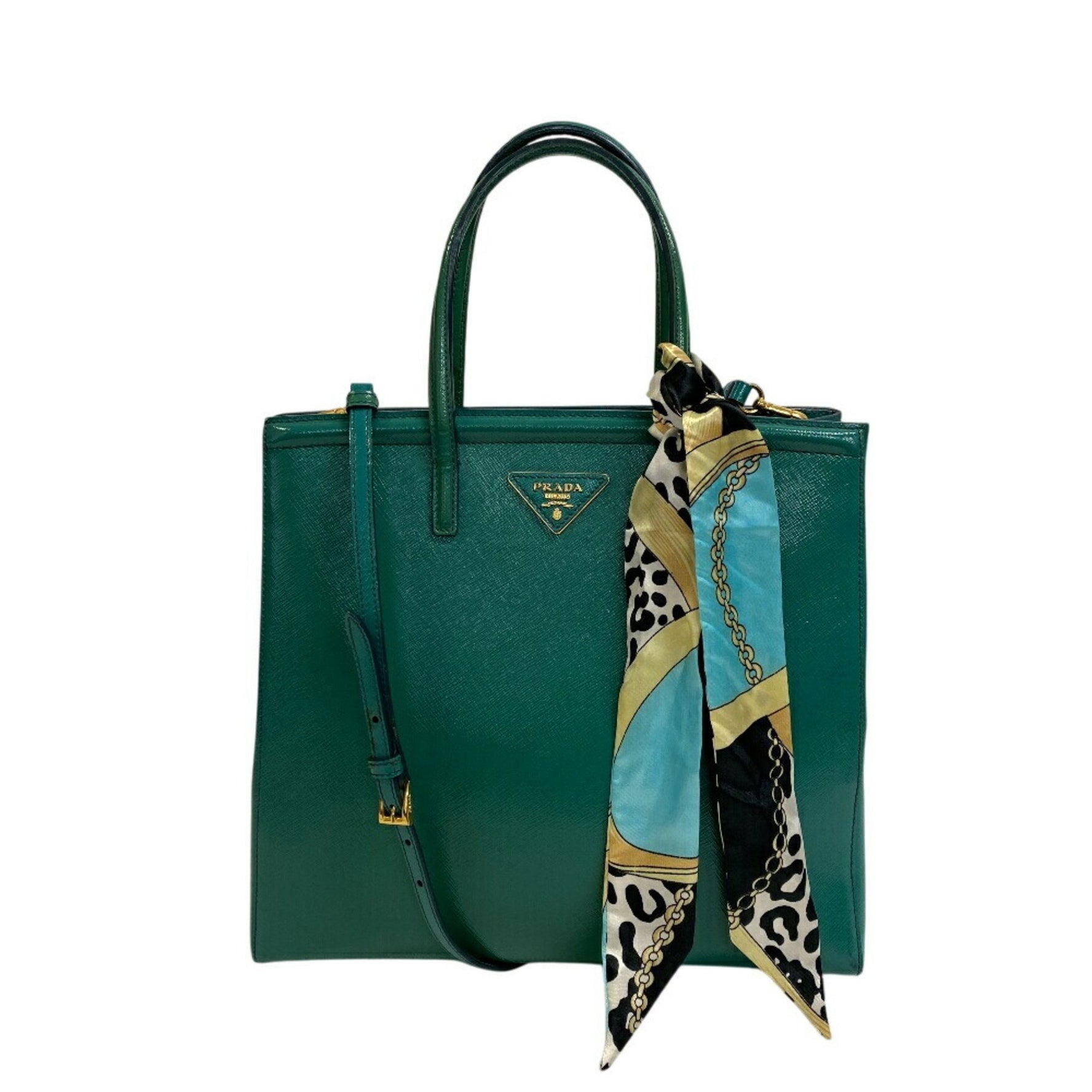 PRADA BN2411 Saffiano Vernis 2-way Handbag, Women's, Green