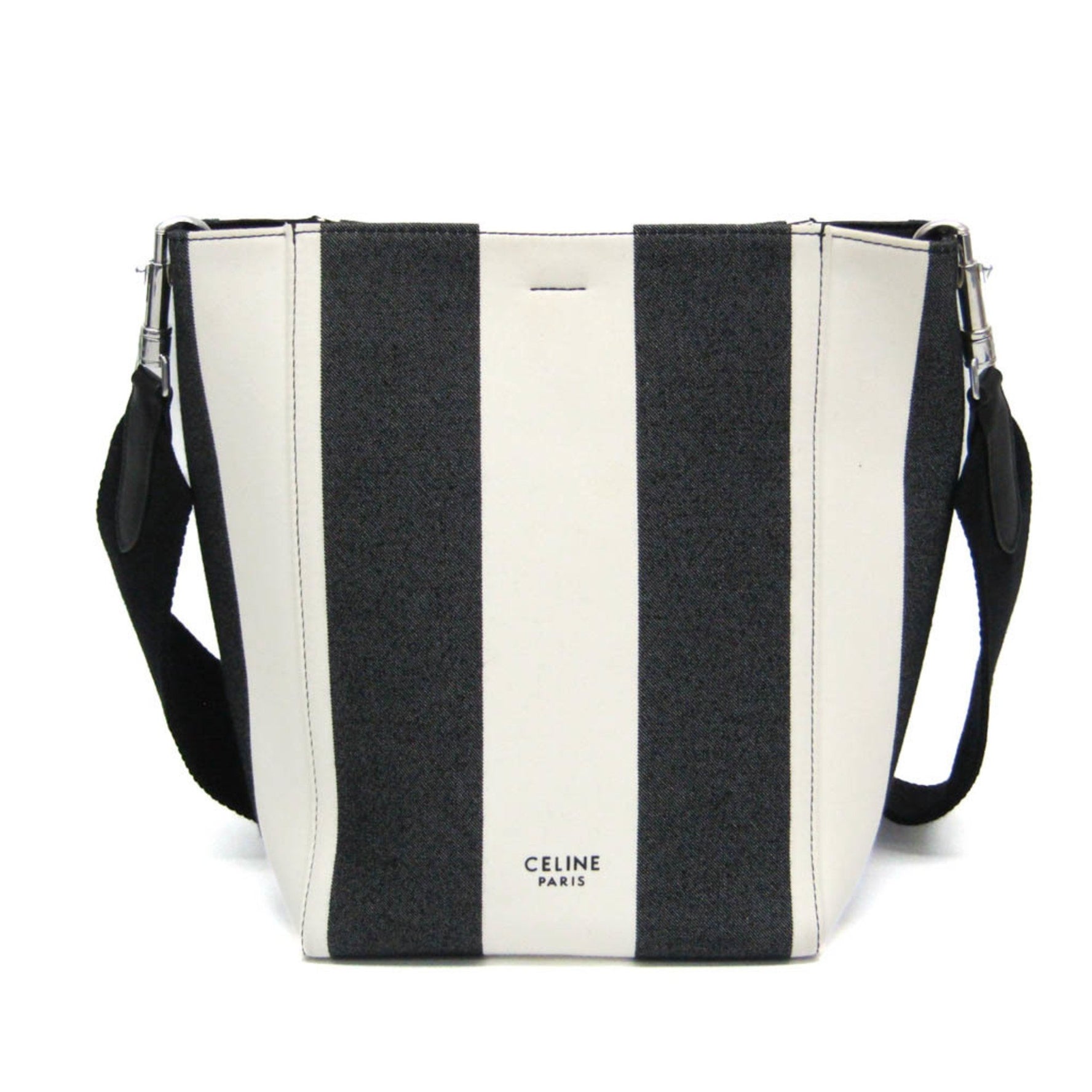 Celine Sangle Small Bucket Shoulder Bag Canvas Shoulder Bag Black,White
