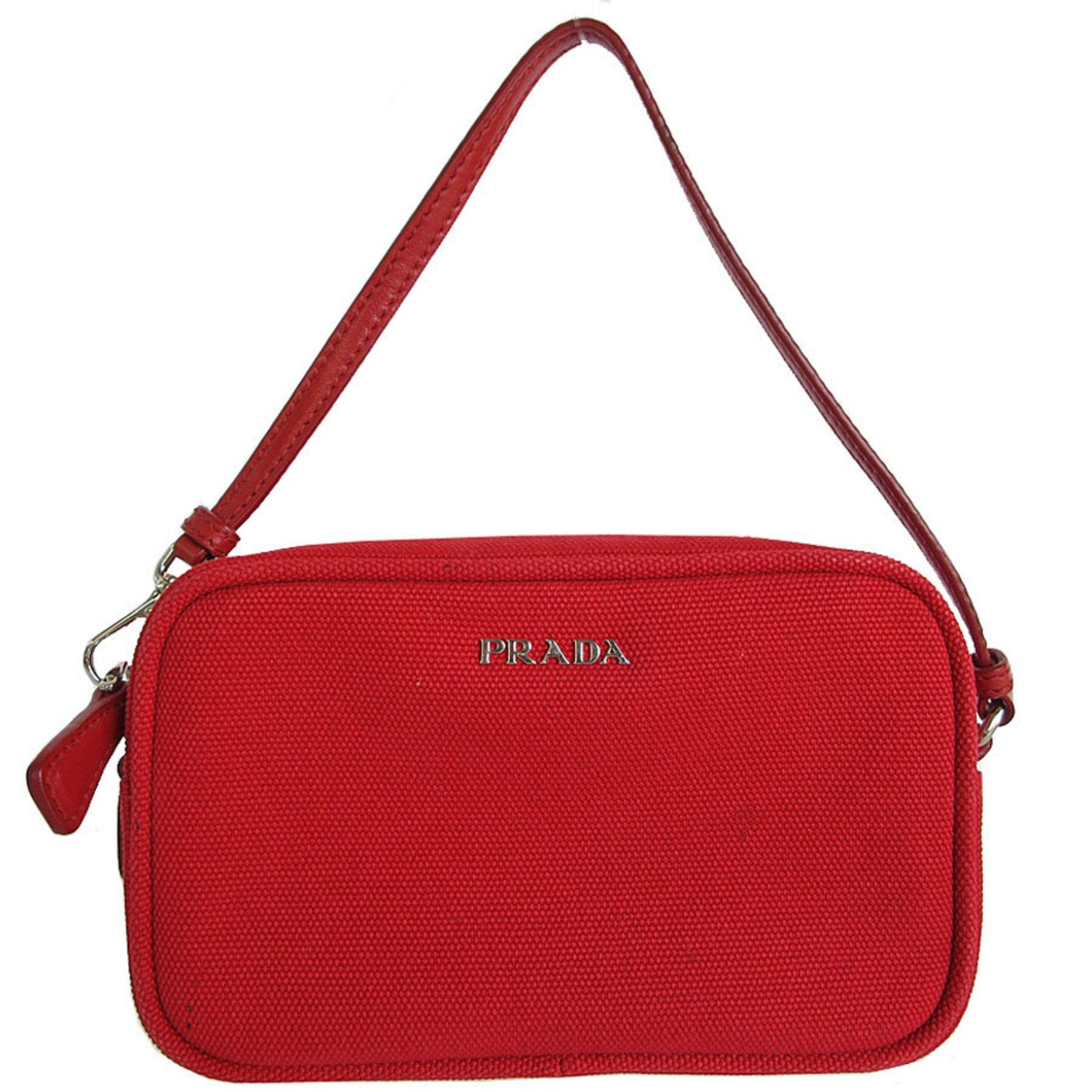 PRADA pouch canvas leather red silver
