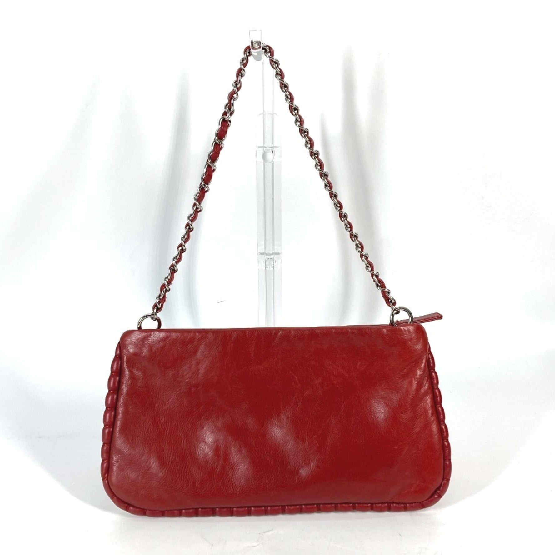 CHANEL Deca Coco CC Chain Shoulder Bag in Leather, Red