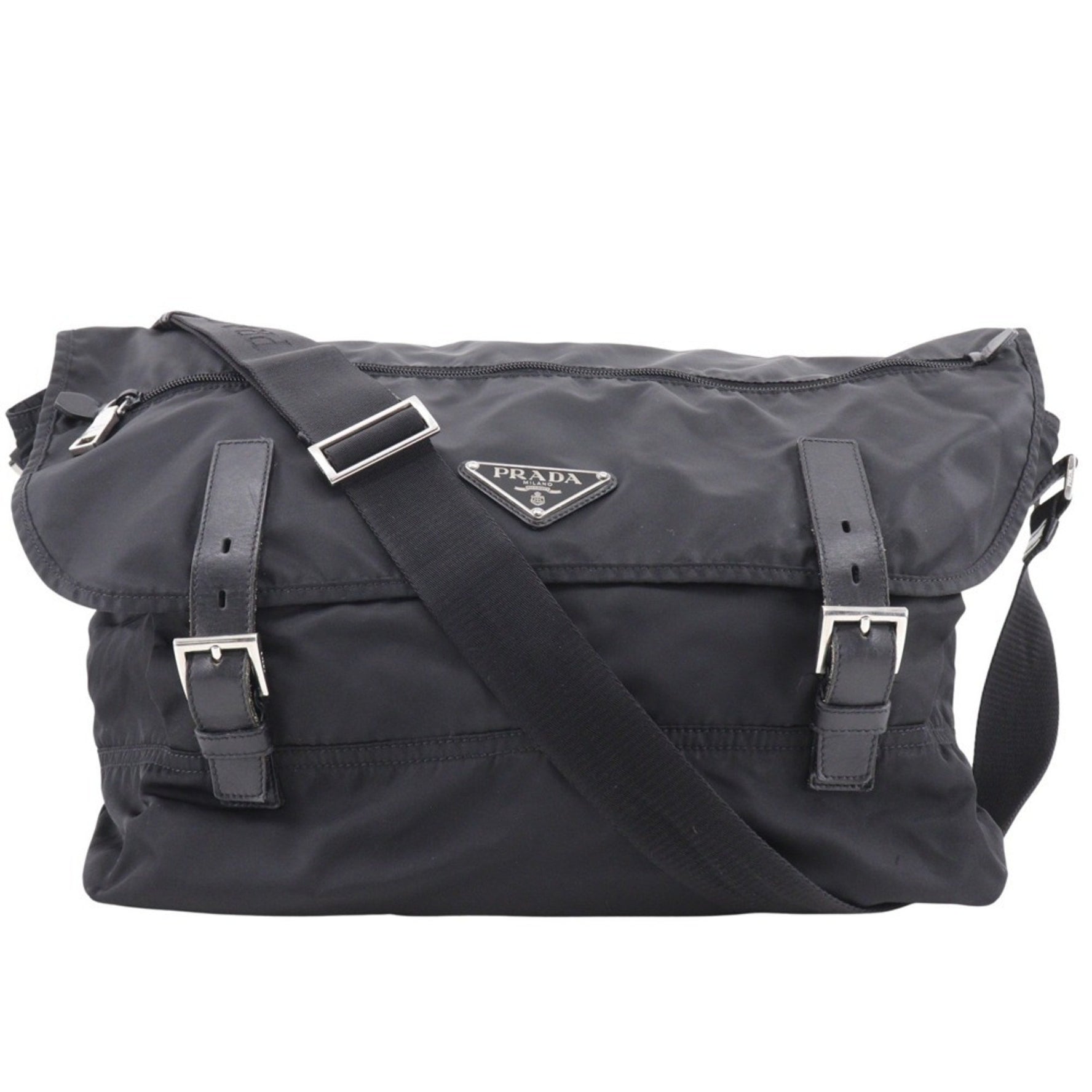 PRADA Shoulder Bag Nylon NERO Black Belt Clasp Unisex