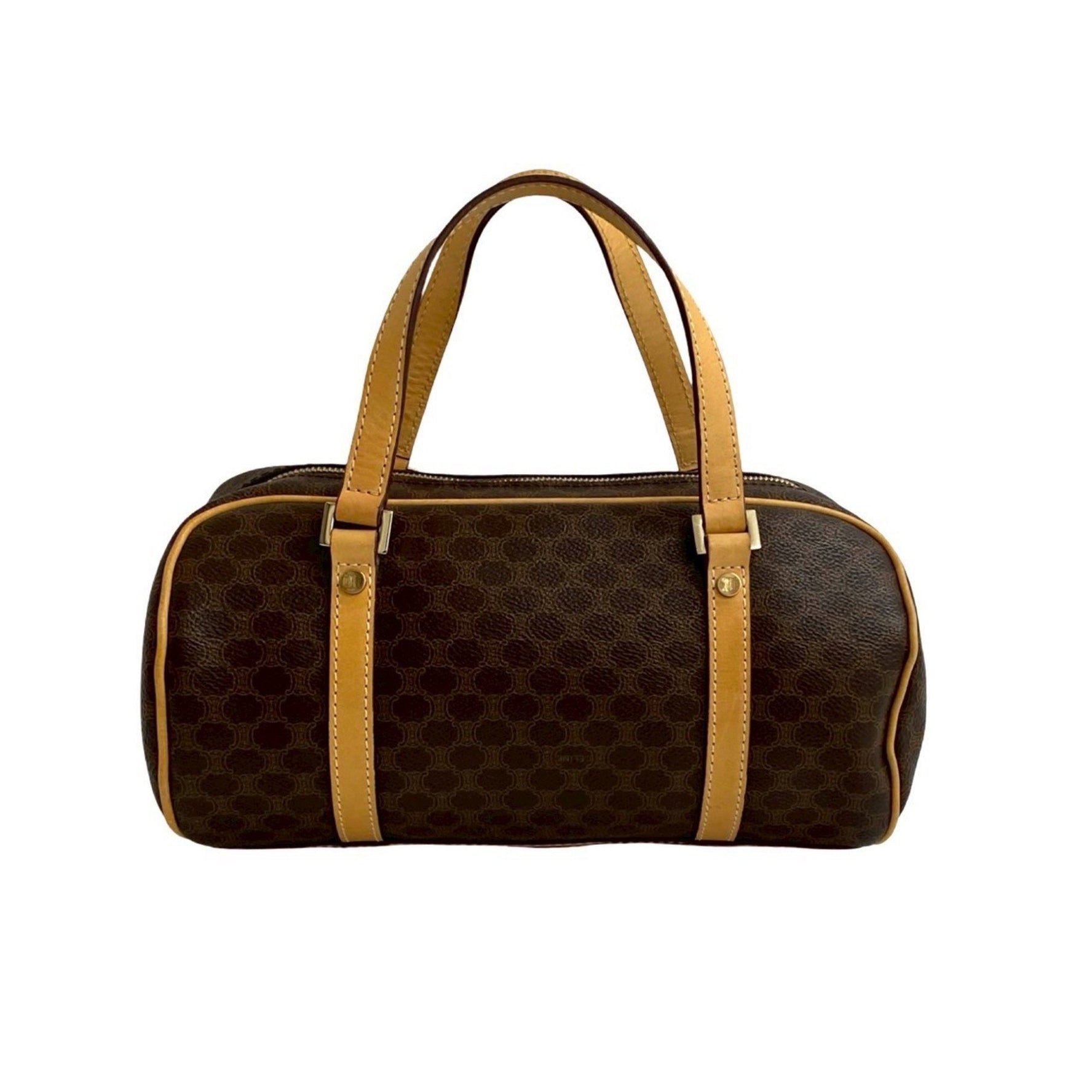 CELINE Macadam Blason Triomphe Leather Handbag/Mini Boston Bag in Brown and Beige