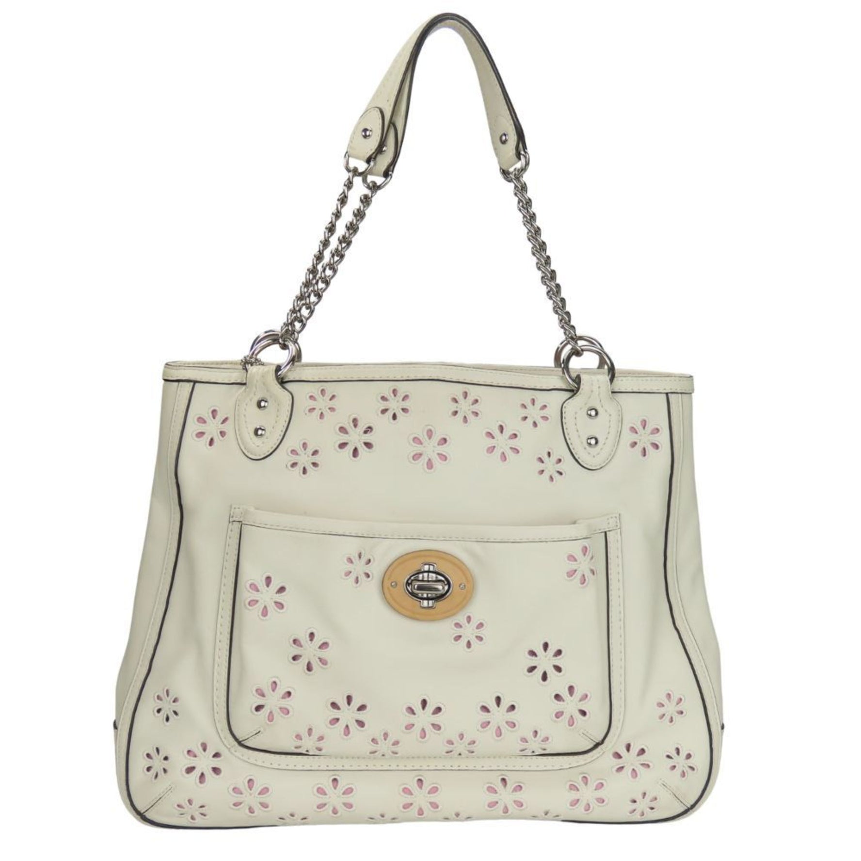 Coach Tote Bag Poppy Eyelet Leather Shoulder Chain