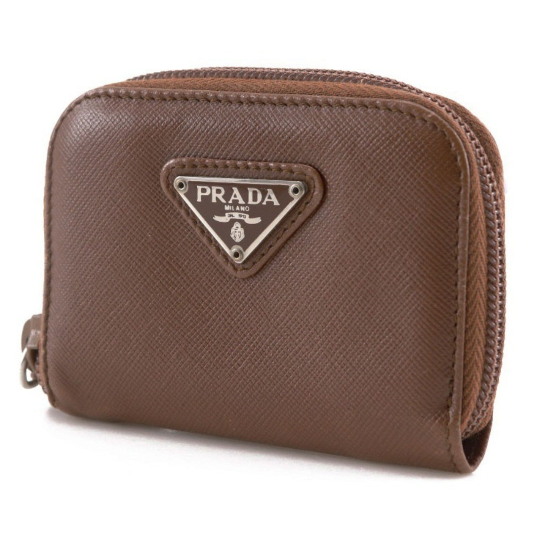 PRADA Triangular Logo Coin Case Leather Made in Italy Zipper