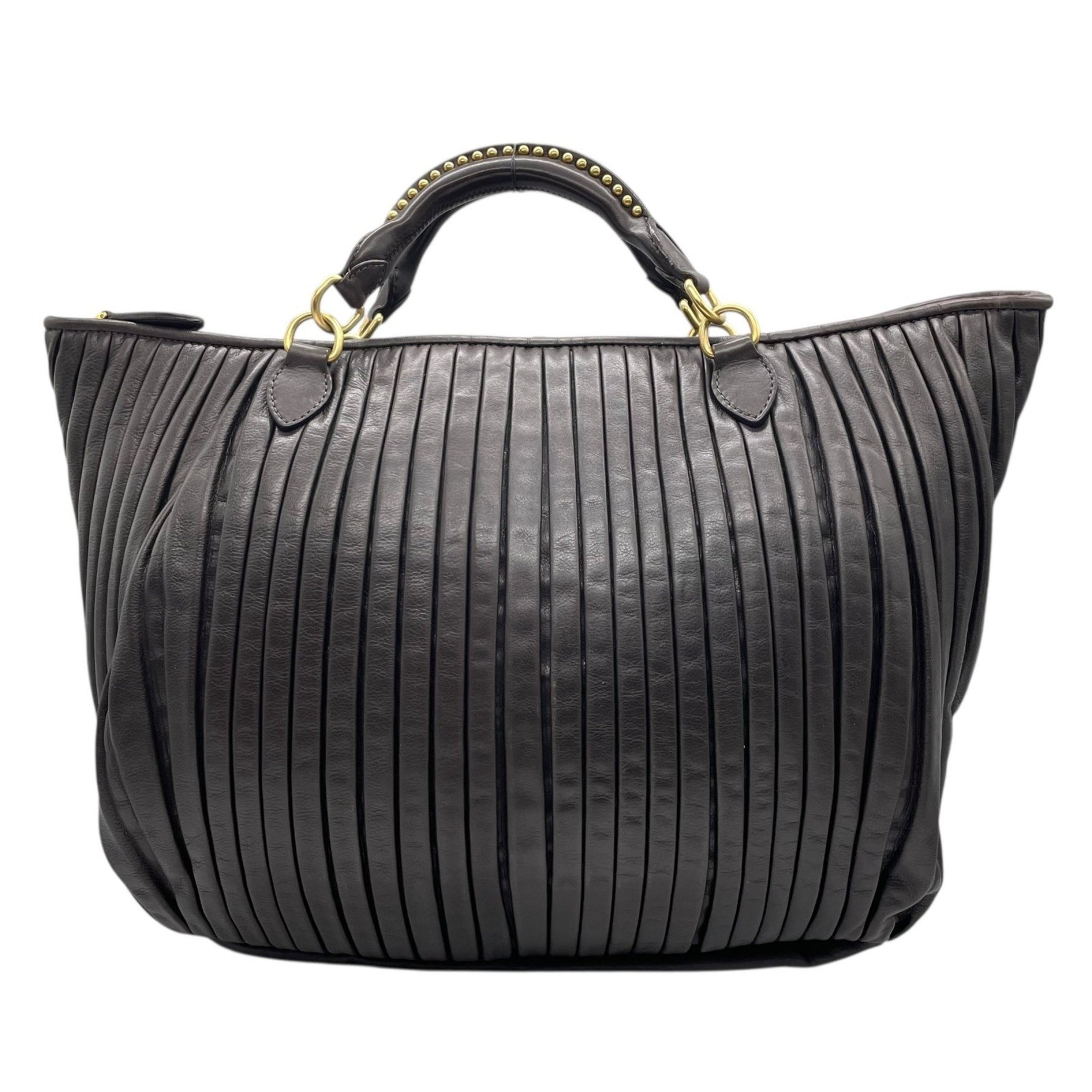 Miu Miu Miu tote bag, handbag, gathered pleated leather with studs, dark gold hardware, size C