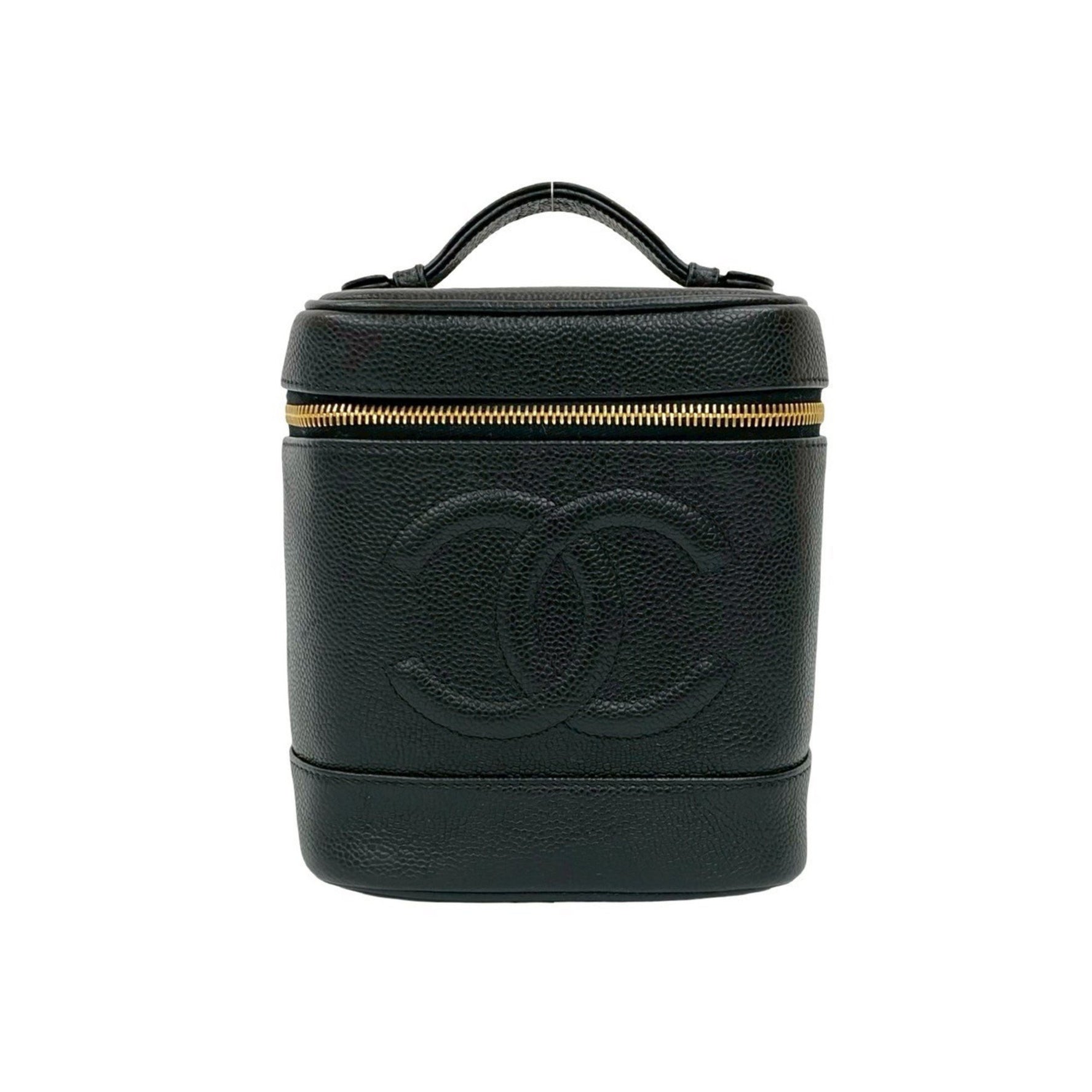 Seal No. 8 CHANEL Vintage Coco Mark Caviar Skin Handbag Vanity Bag