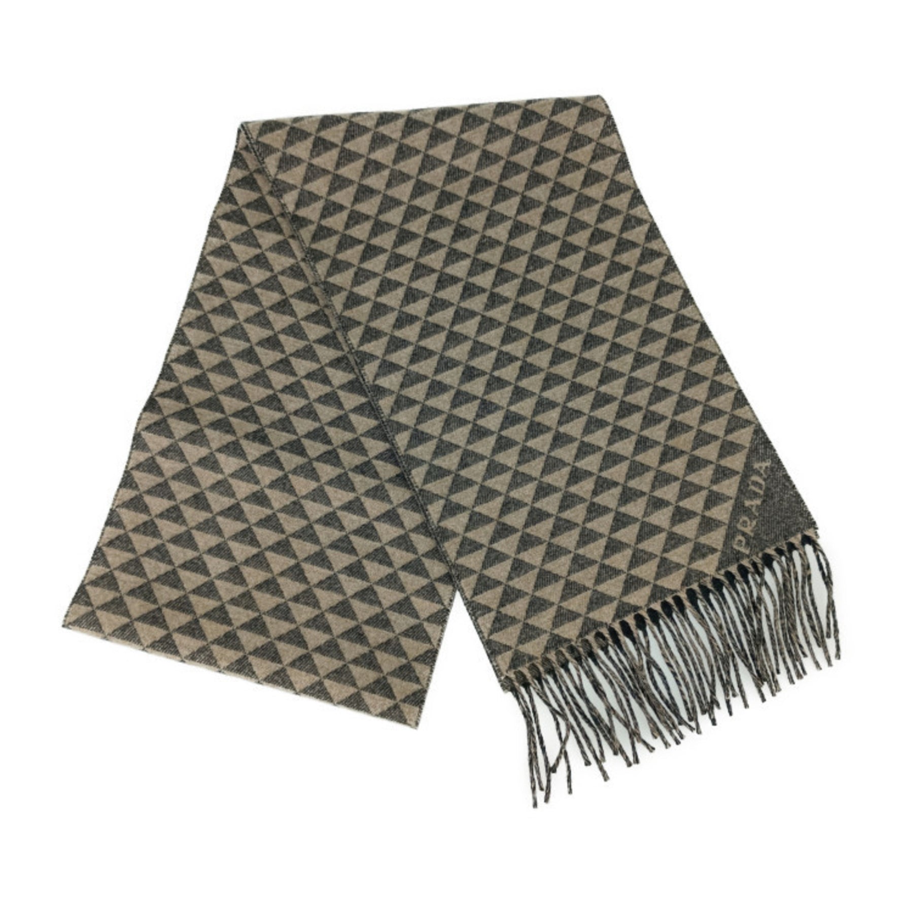 PRADA Scarf DOUBLE SYMBOLE ANTRACITE Grey NOISETTE Beige Wool Cashmere Men's
