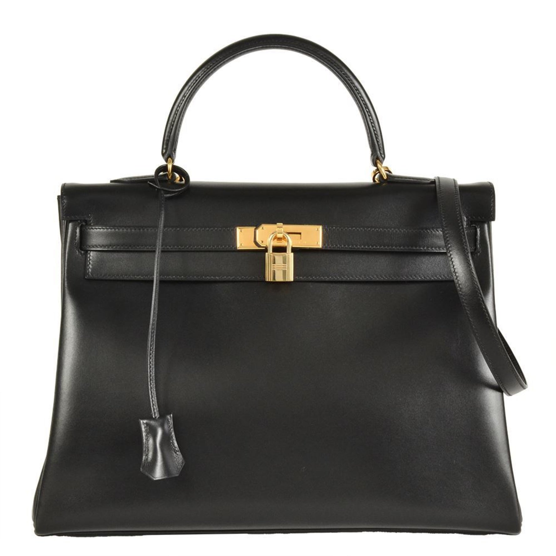 Hermes Kelly 35 Handbag Box Calf □A (Manufactured around 1997) Engraved Inner Stitching