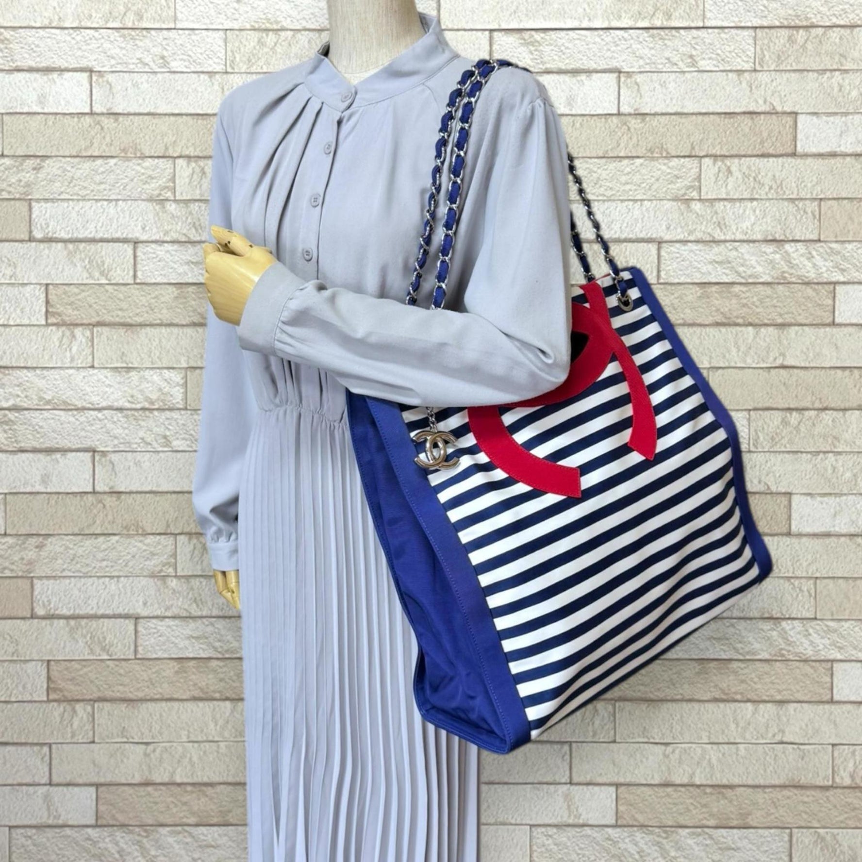 Chanel Family Sale Item Cruise Line Tote Bag Cotton Blue Chain