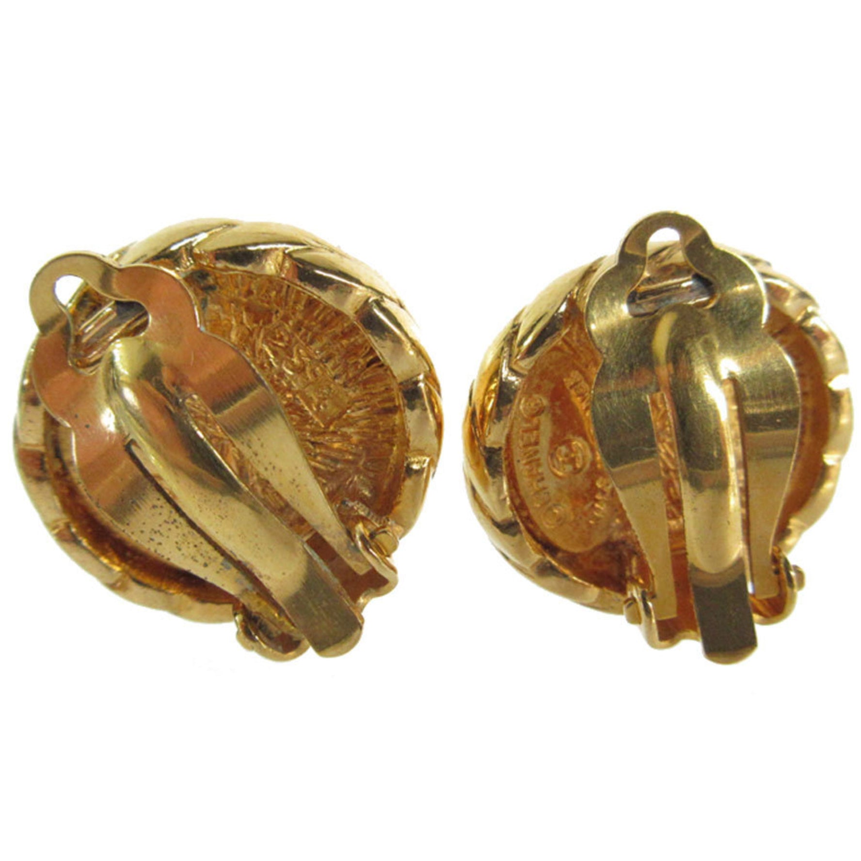 CHANEL Earrings Coco Mark Metal Stone Gold Brown