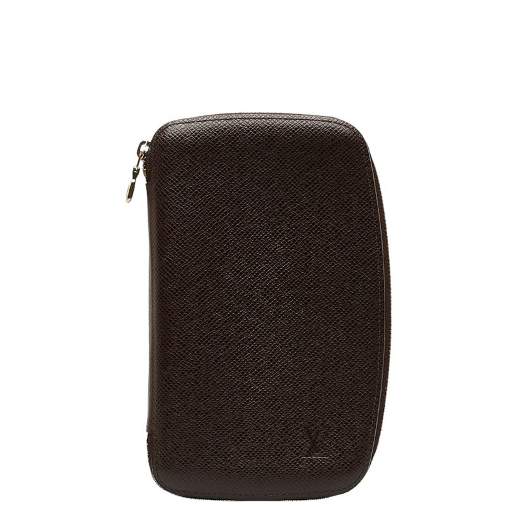 Louis Vuitton Taiga Agenda Geod Round Long Wallet Acajou Wine Red Leather