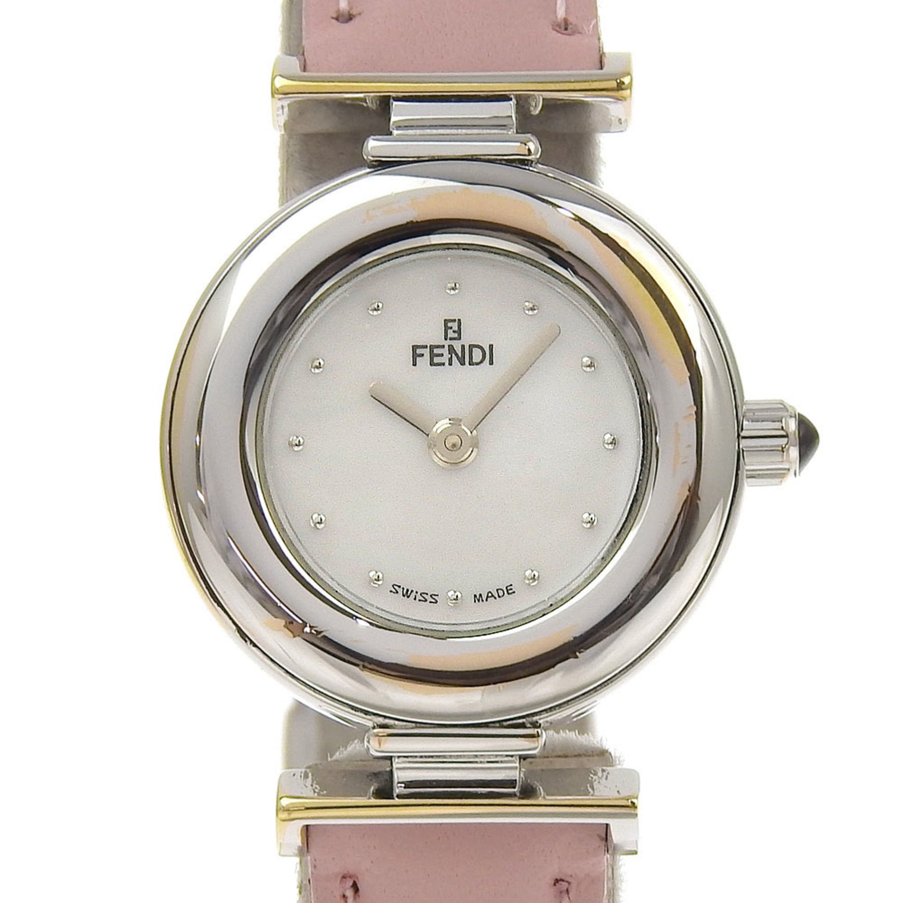 FENDI Watch Stainless Steel x Embossed Leather Quartz Analog Display White Shell Dial
