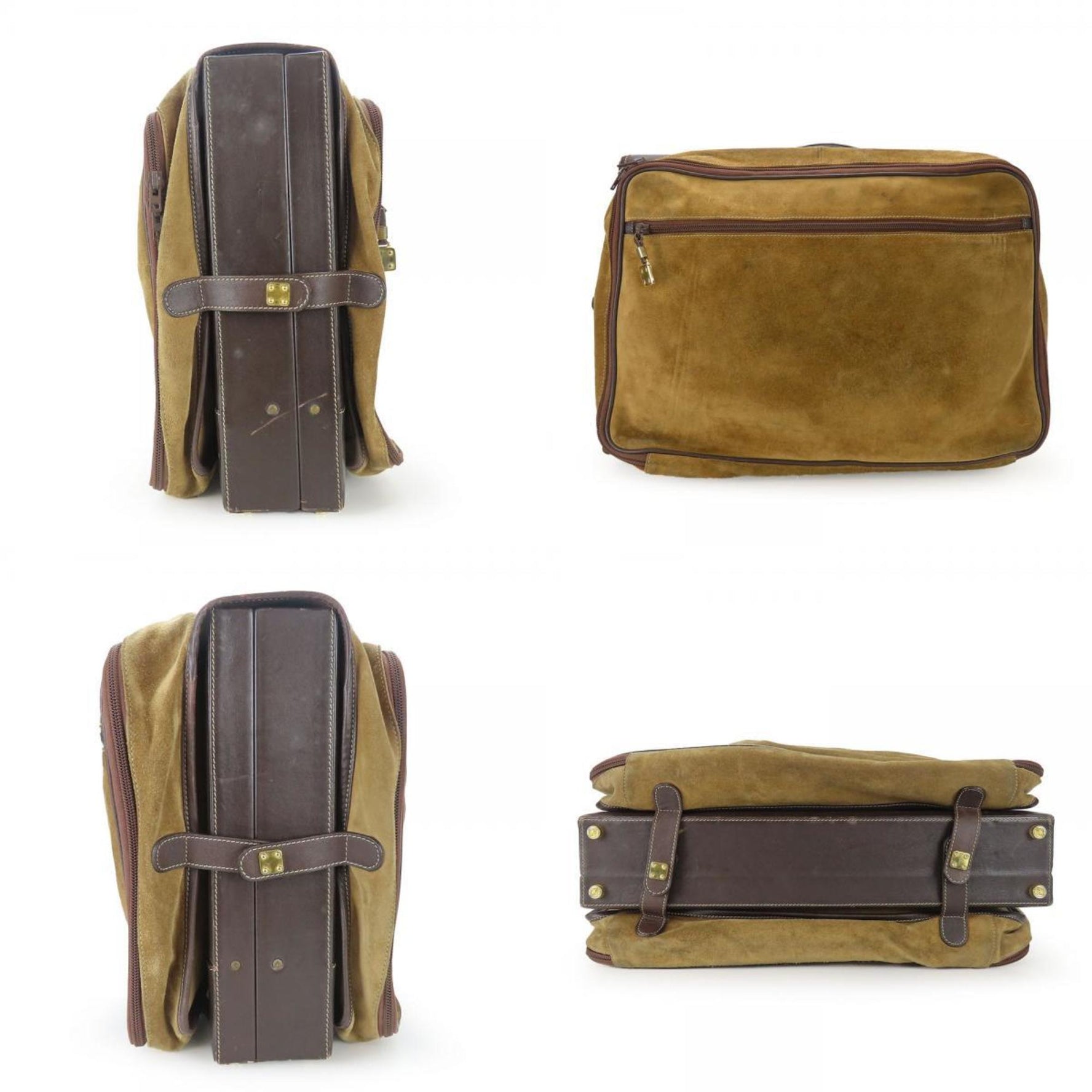 LOEWE Bag Leather Brown Beige Attache Case Hard Cover Men's