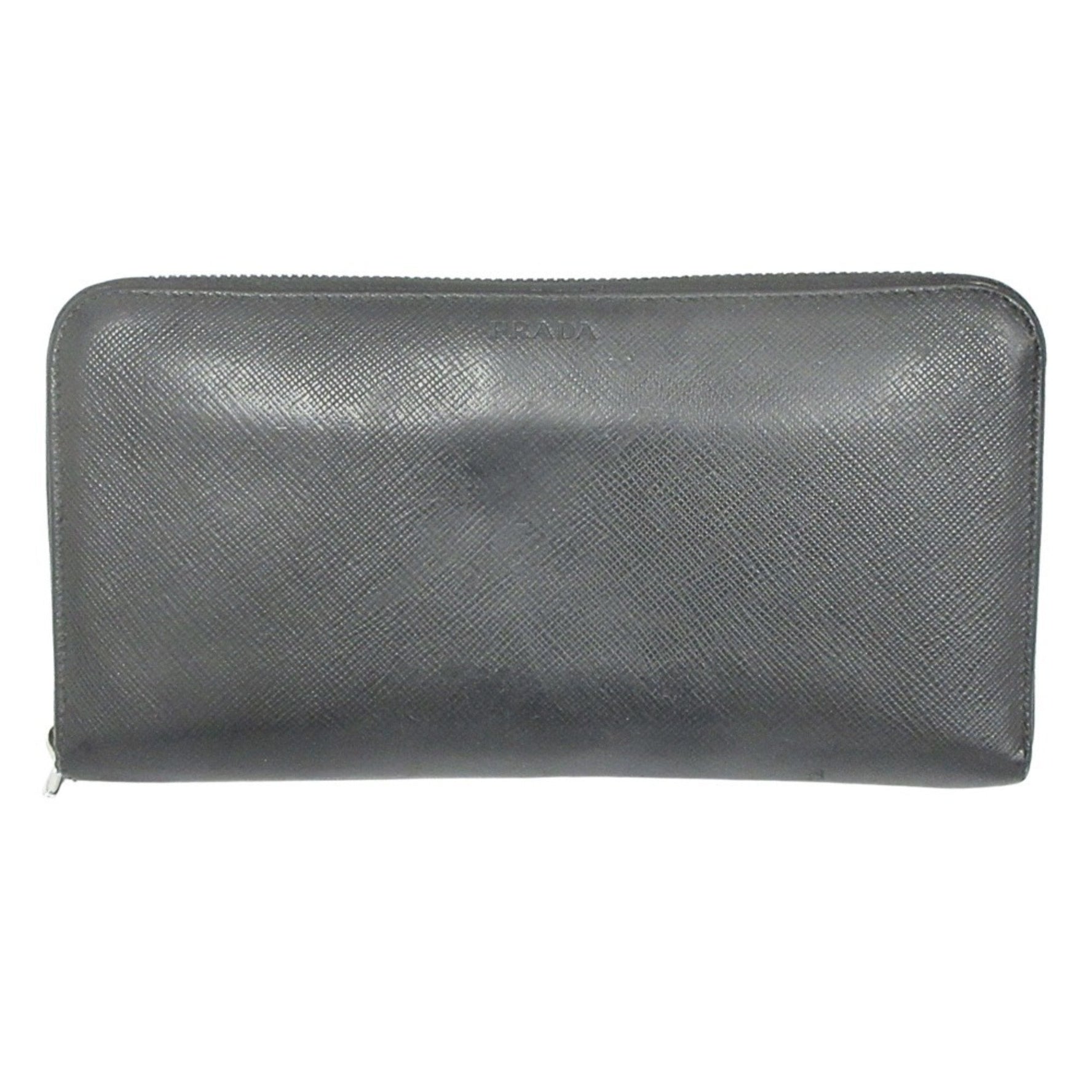 PRADA long wallet, round zipper, Saffiano leather, logo