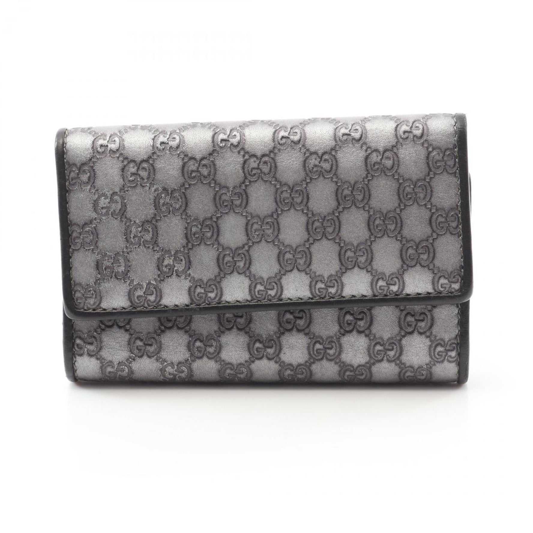 GUCCI Micro Guccissima Key Case Leather Men's Silver Black