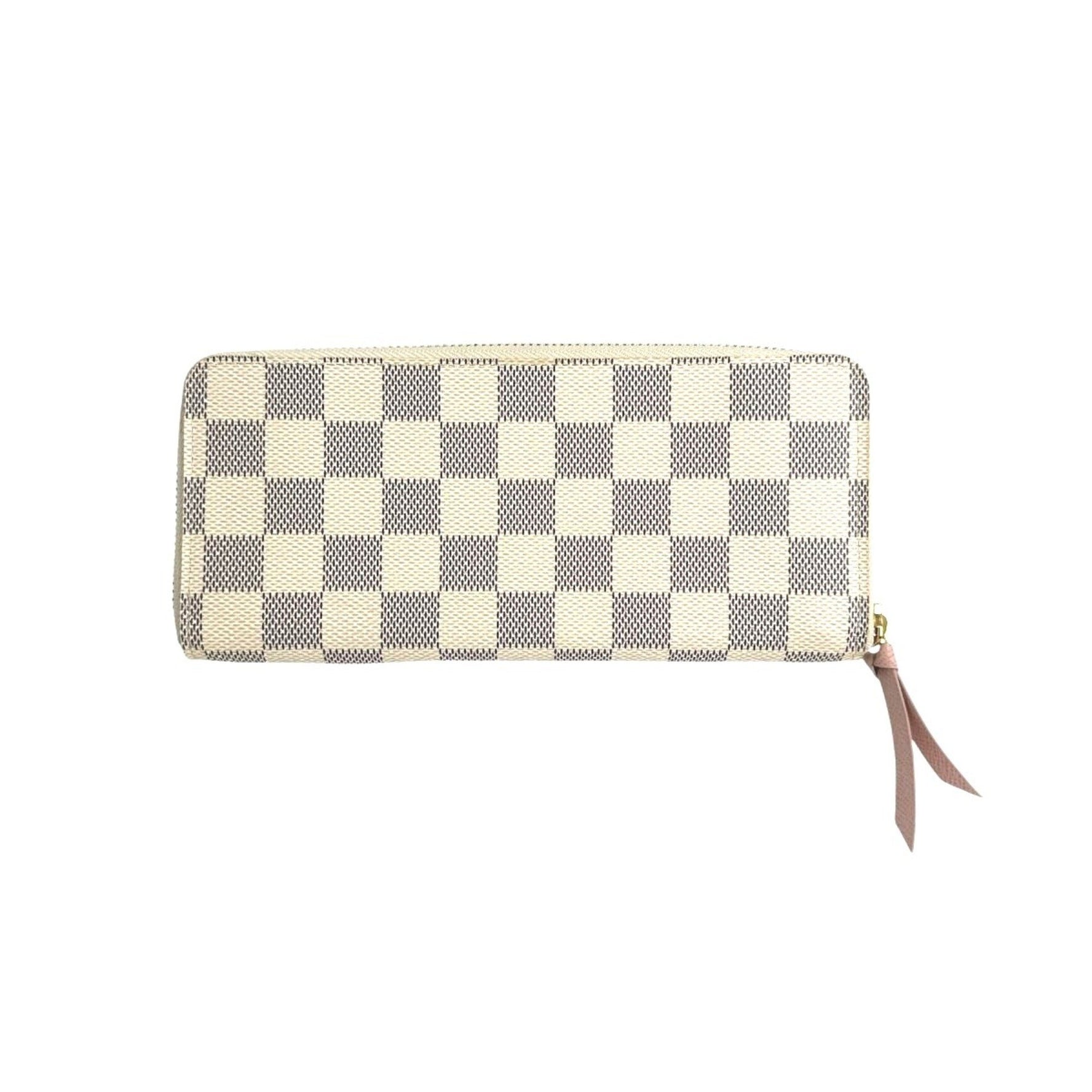 Louis Vuitton Long Wallet Portefeuille Clemence Damier Azur Round Zipper Canvas Rose Ballerine