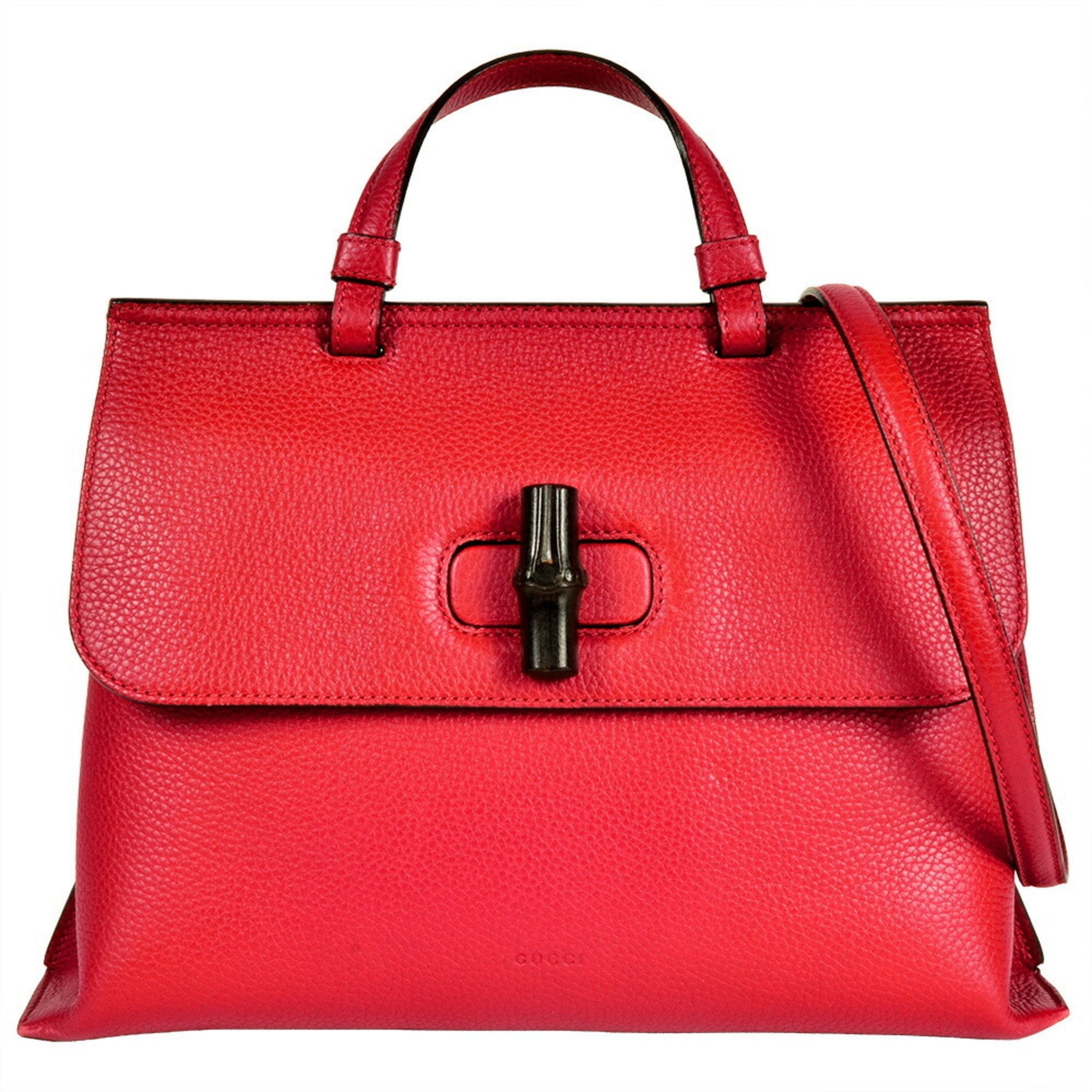 Gucci Daily Handbag Leather Bamboo Red