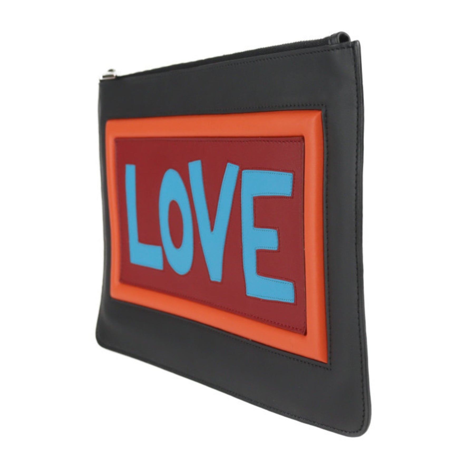 FENDI Pouch Second Bag Leather Black Multicolor Clutch LOVE