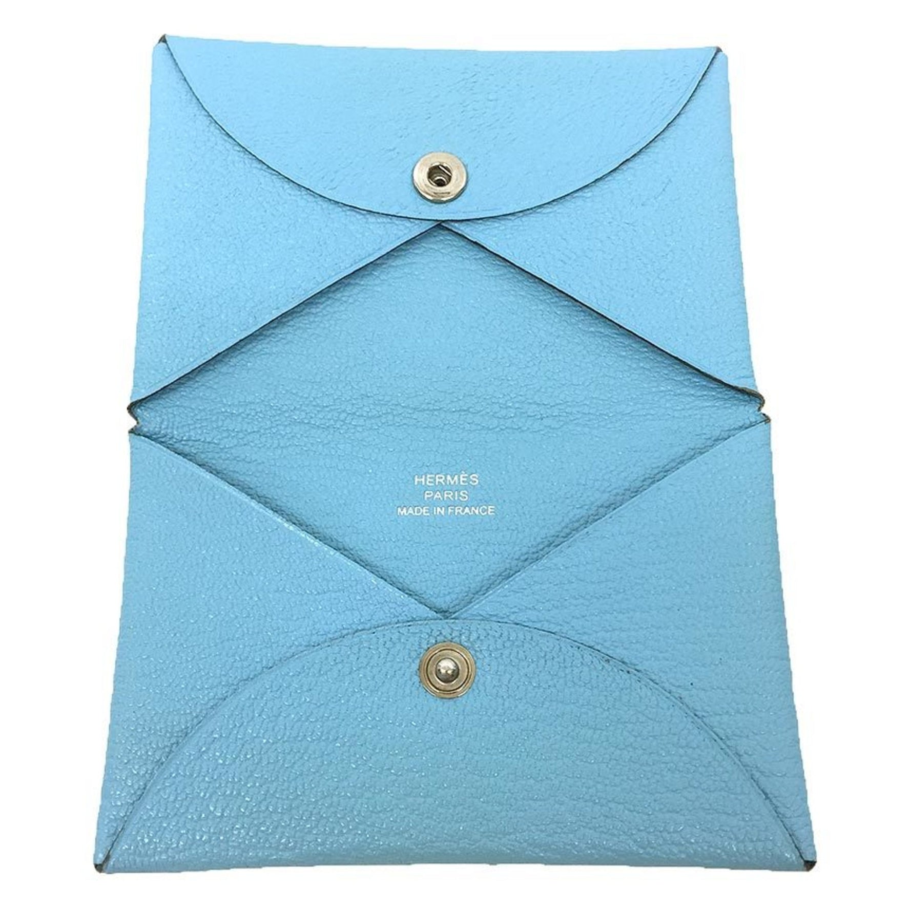 HERMES Card Case Business Holder CALVI VERSO Calvi Verso Chevre Light Blue