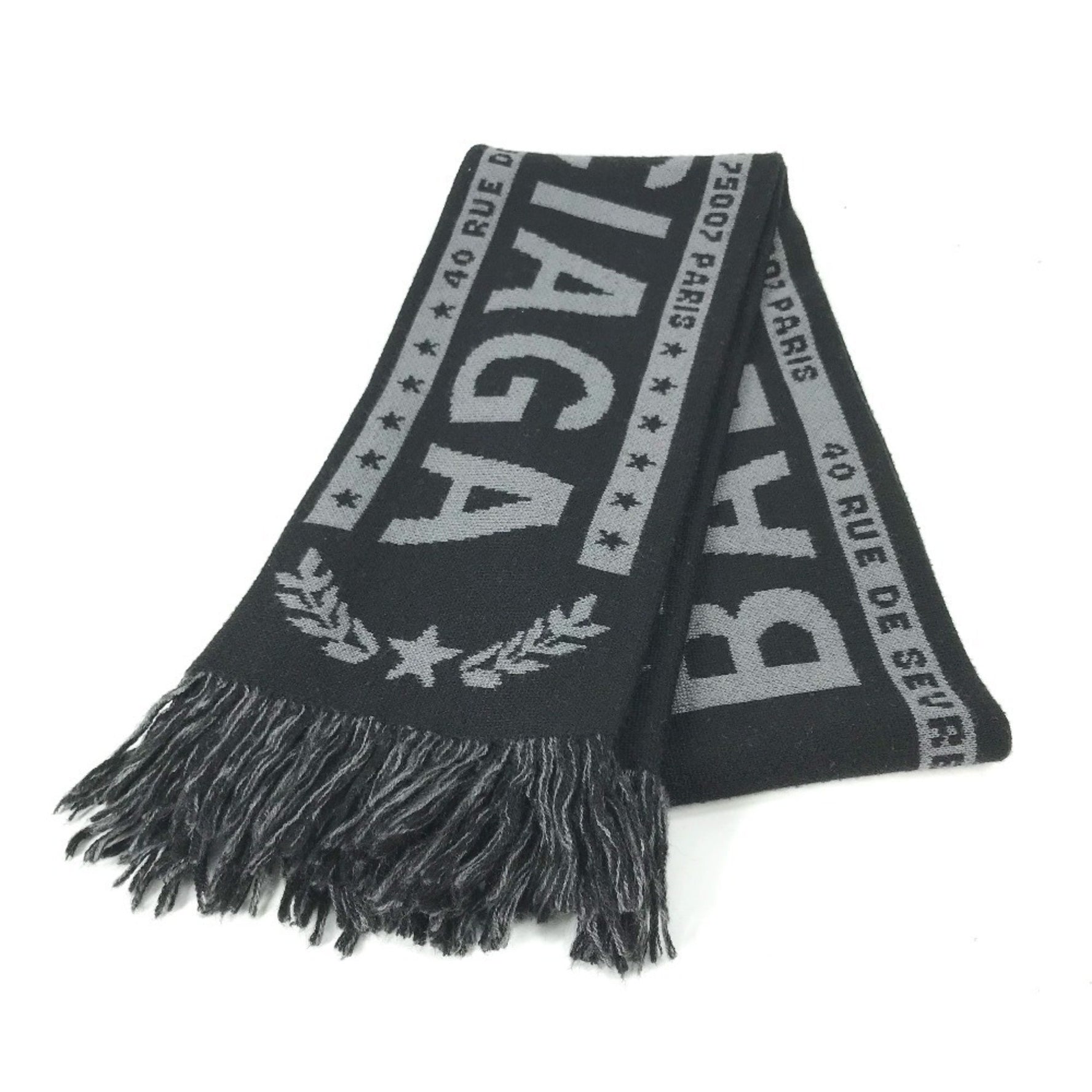 BALENCIAGA Logo Fringe Scarf Wool Acrylic Black