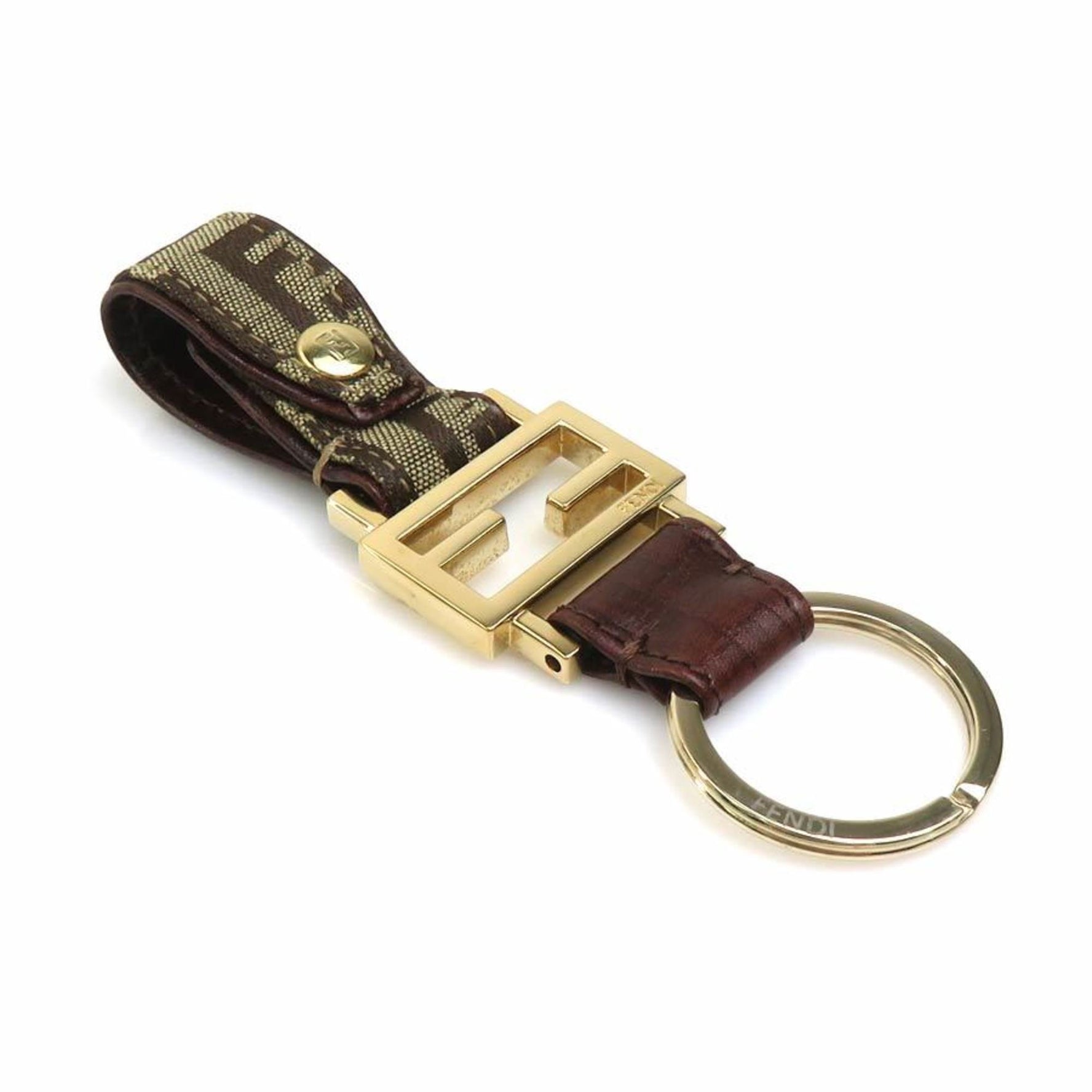 Fendi Zucchino Key Ring in Nylon Canvas and Leather Women