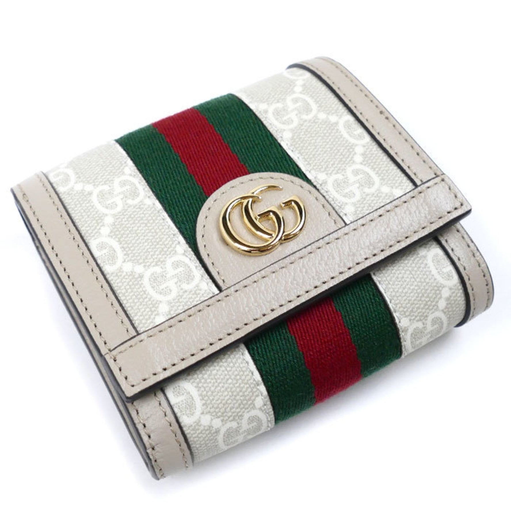 GUCCI Ophidia GG Card Case Wallet Bi-fold Beige White UULAG 9682