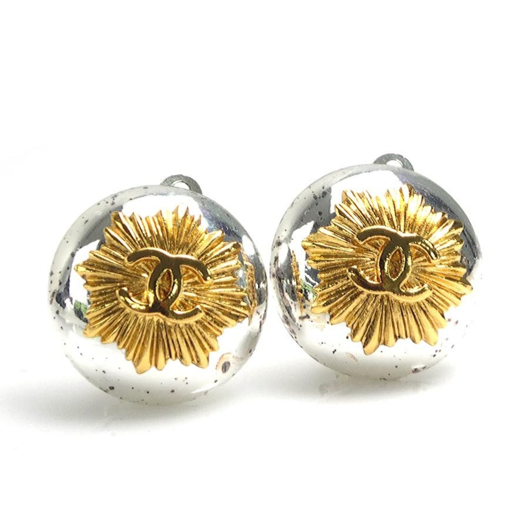 CHANEL Coco Mark Metal Earrings Silver/Gold