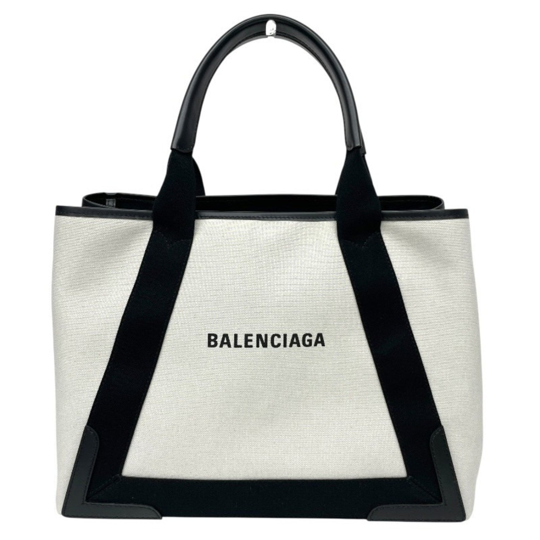 BALENCIAGA Navy Cabas M Handbag, Leather, Pouch, Tote, Canvas