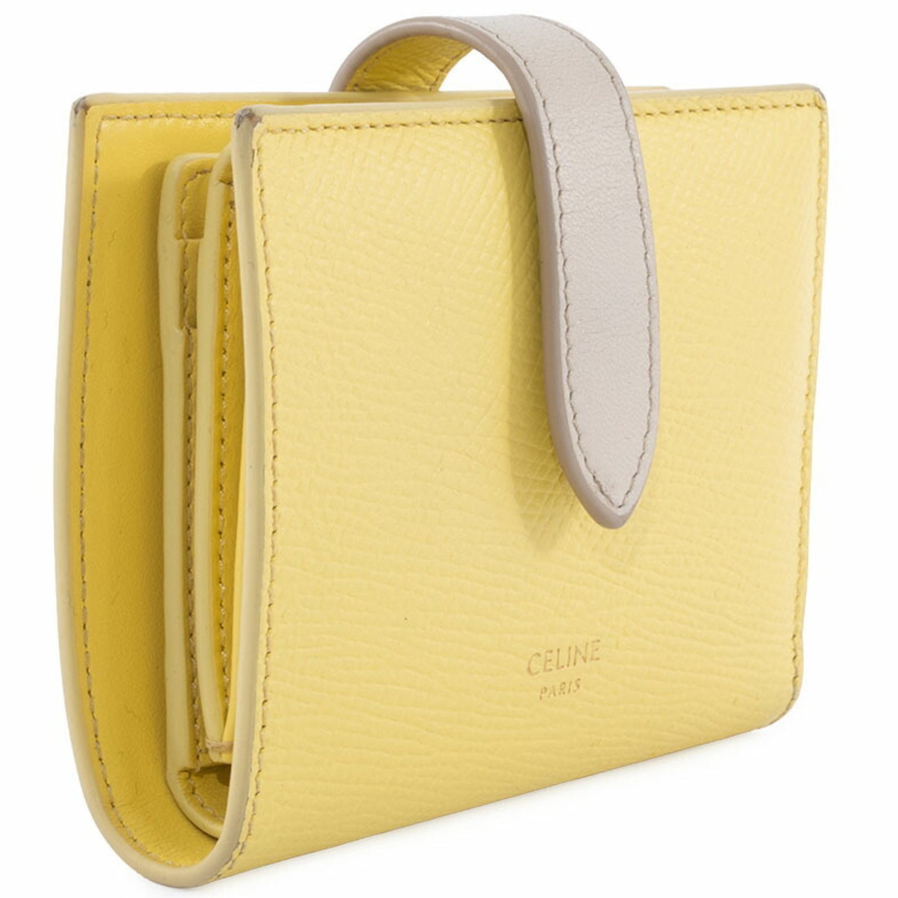 Celine Small Strap Bifold Wallet Leather Yellow Two-Tone