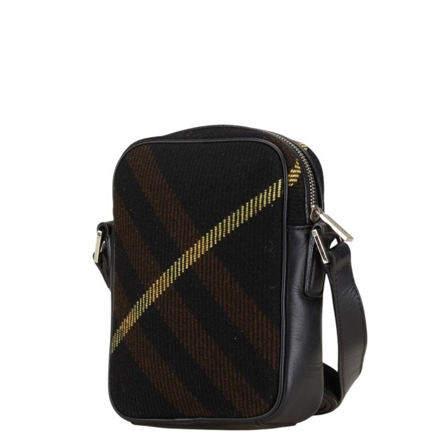 Burberry Check Shoulder Bag Black Brown Wool Leather