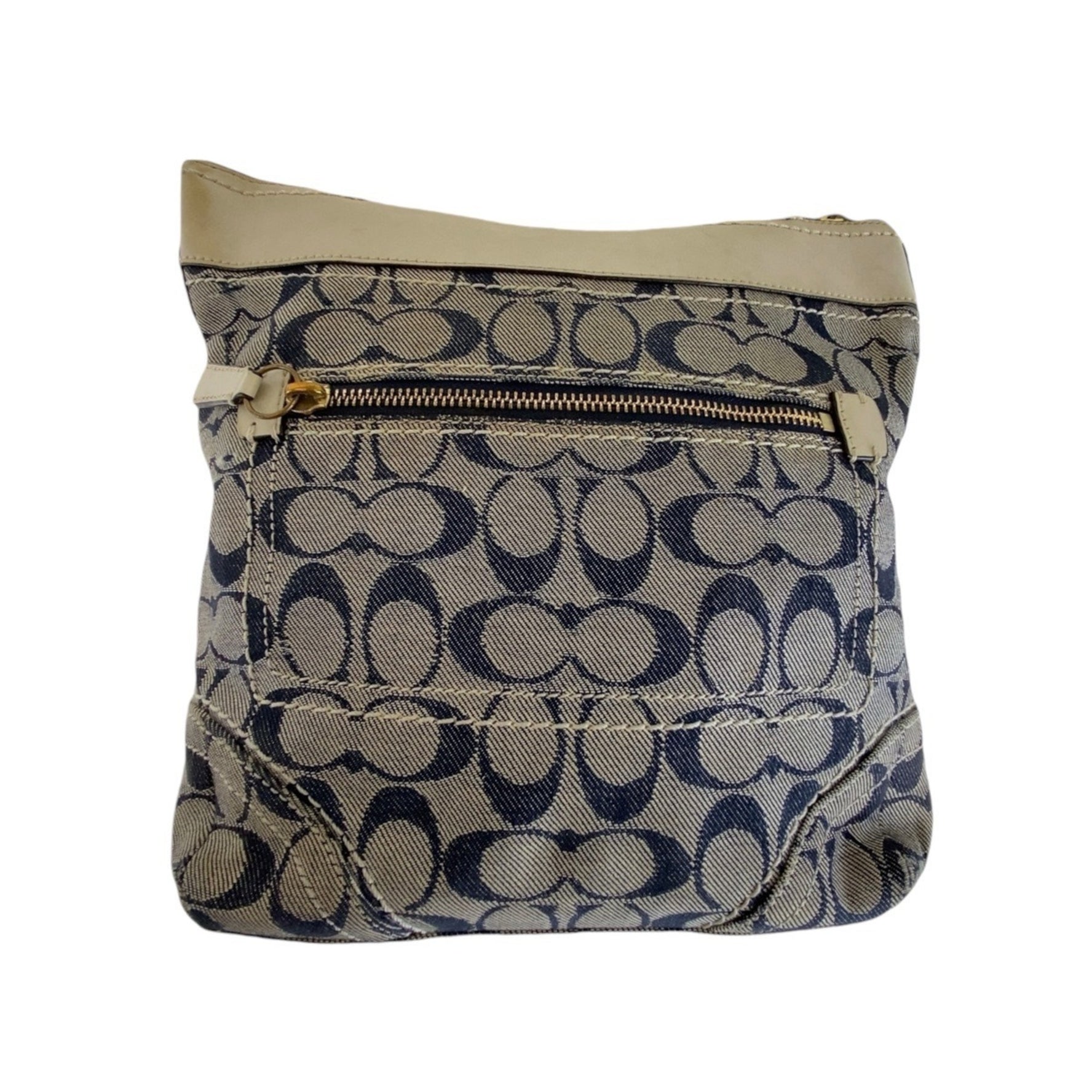 COACH Signature Grey White Gold Hardware Canvas Leather Crossbody Shoulder Bag Messenger