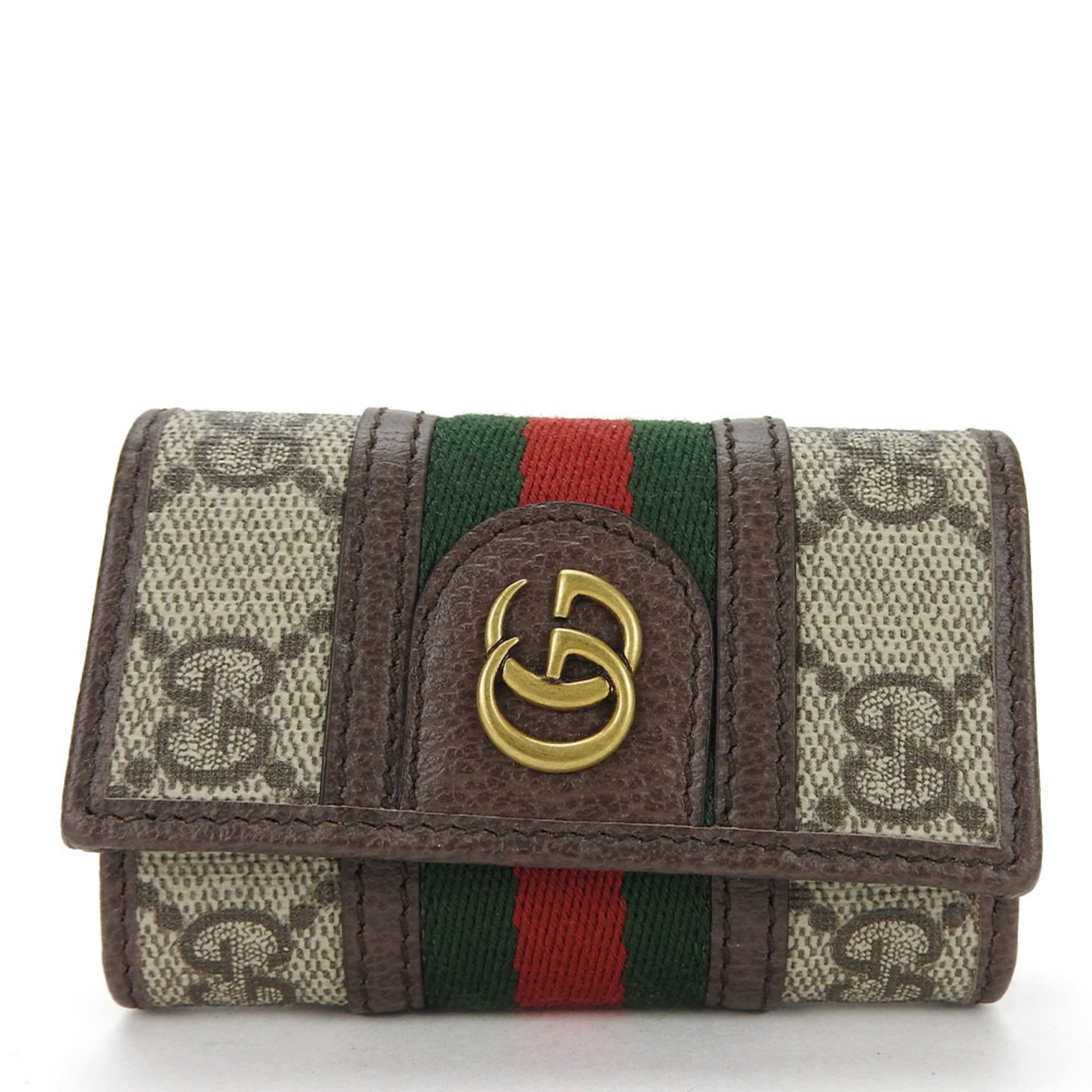 Gucci Key Case Offdia Sherry GG Supreme Canvas Leather Beige Green Red 6 Rows