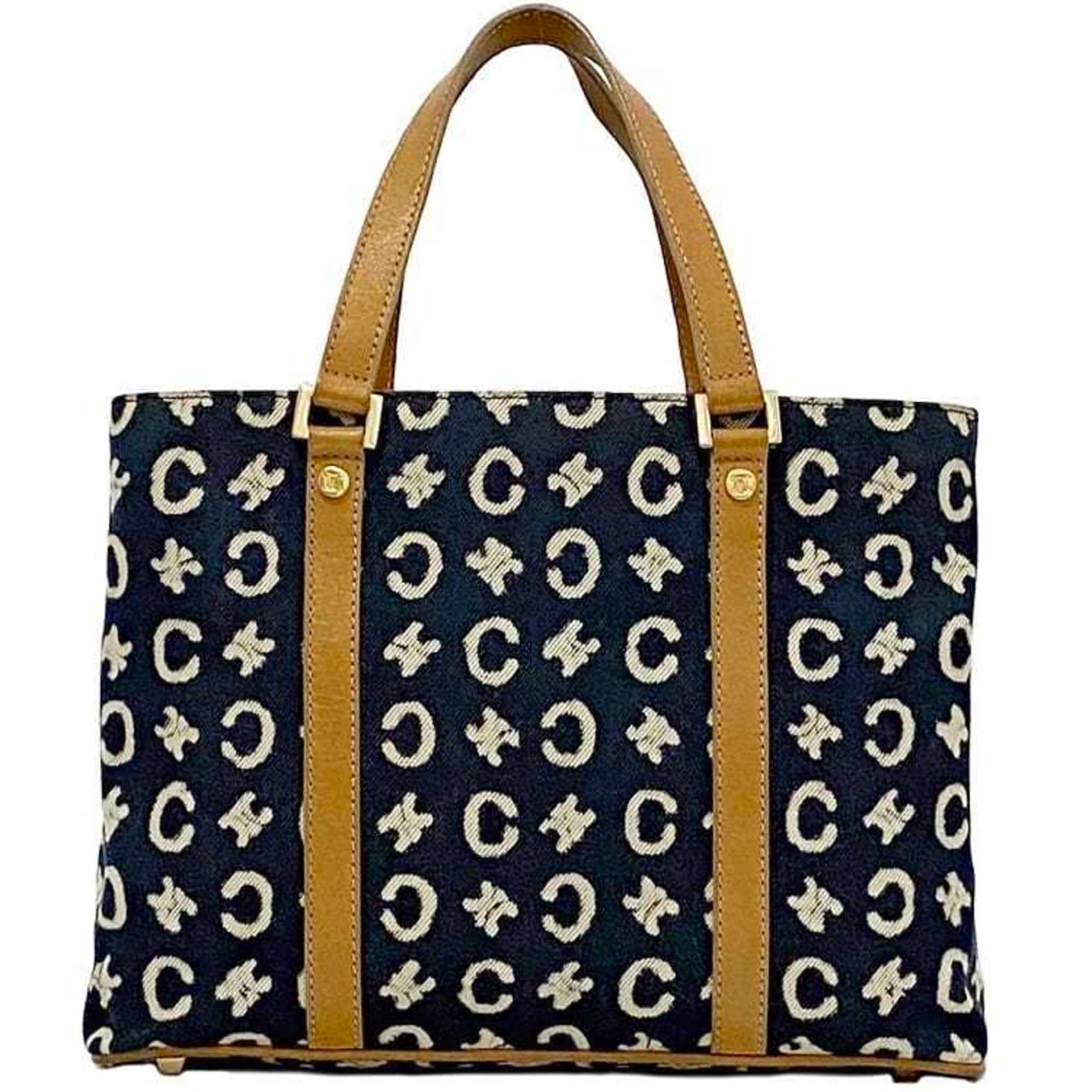 Celine handbag navy blue beige white C Macadam denim canvas leather bag