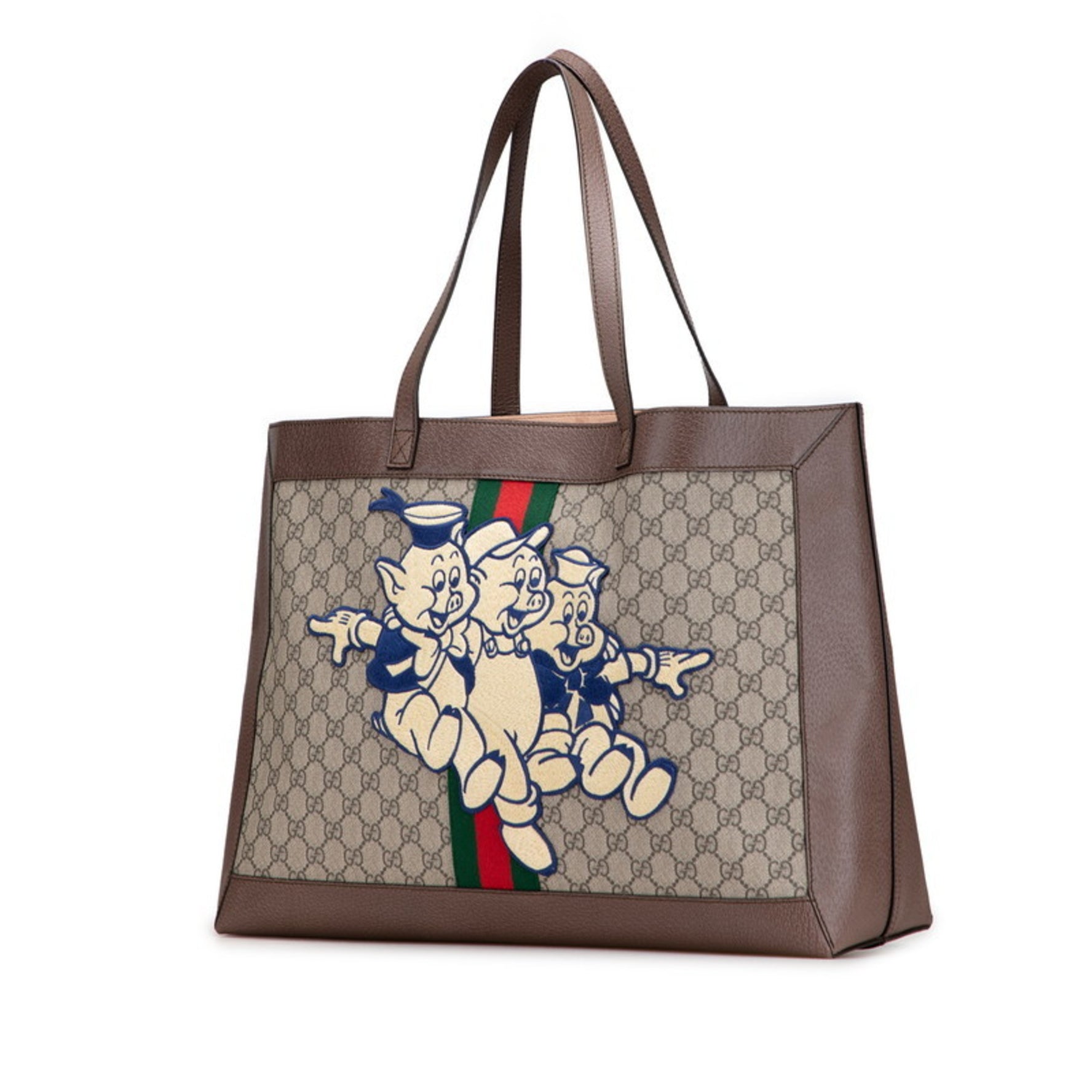 Gucci x Disney The Three Little Pigs GG Supreme Ophidia Handbag Tote Bag Beige Multicolor Leather