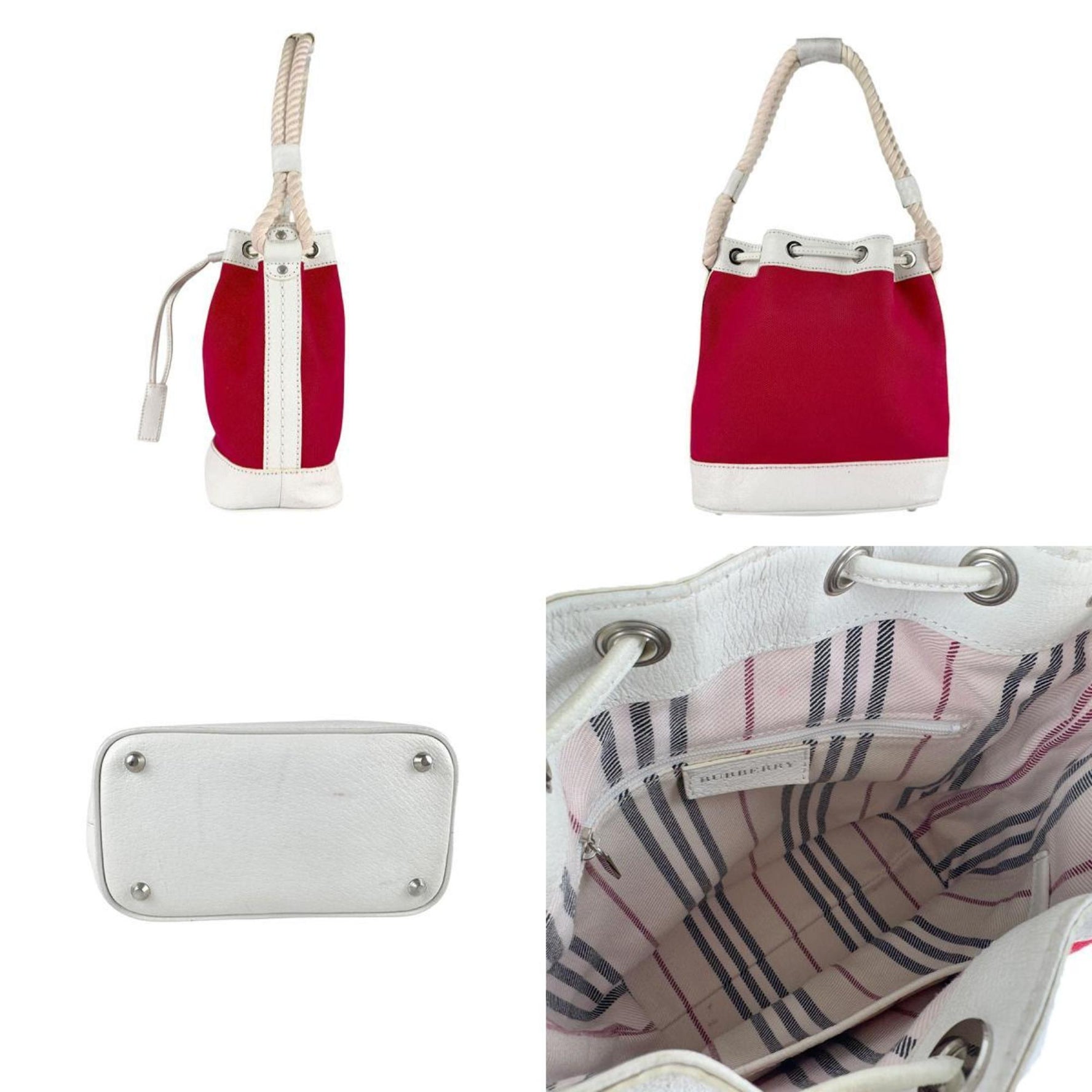 Burberry Handbag Canvas Leather Red White